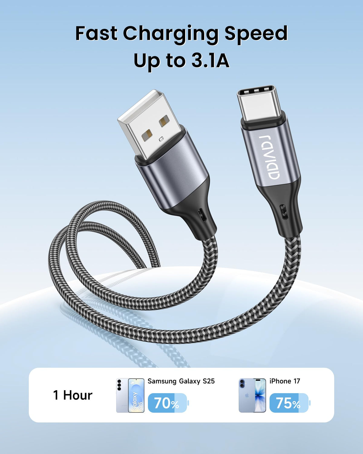 RAVIAD USB C Charger Cable [0.3M+1M+2M 3Pack]USB to USB C Cable Fast Charge