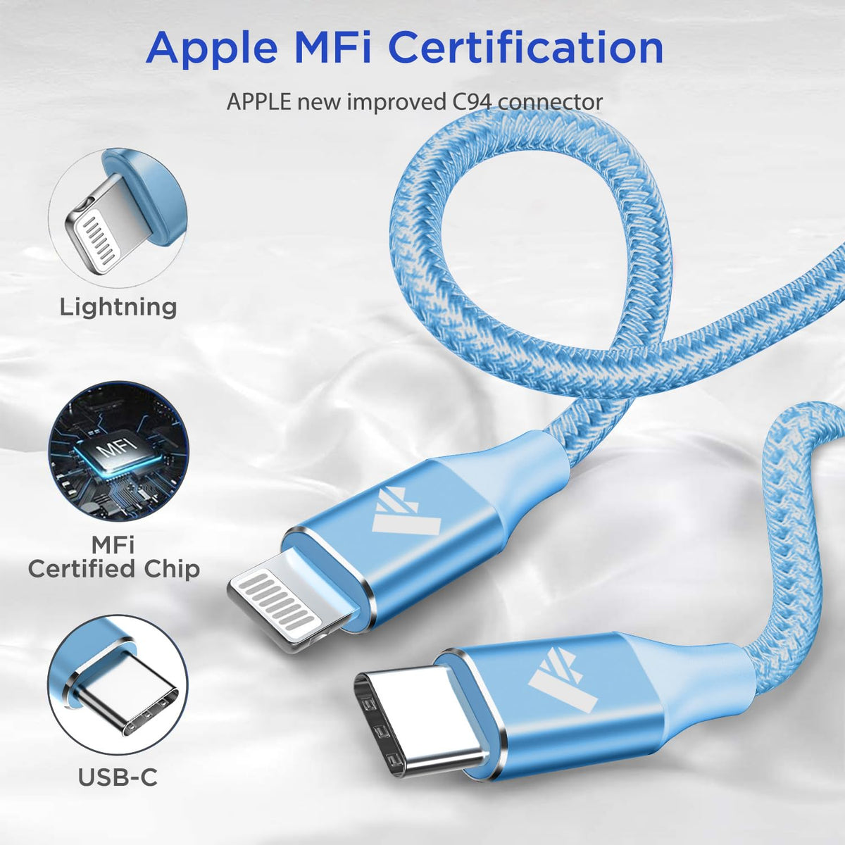 Aioneus USB C to Lightning Cable 2M [Apple MFi Certified] iPhone Fast Charger Cable USB-C Charging Lead Cord for iPhone14/13/12/12 PRO Max/12 Mini/11/11PRO/XS/Max/XR/X/8/8Plus/iPad