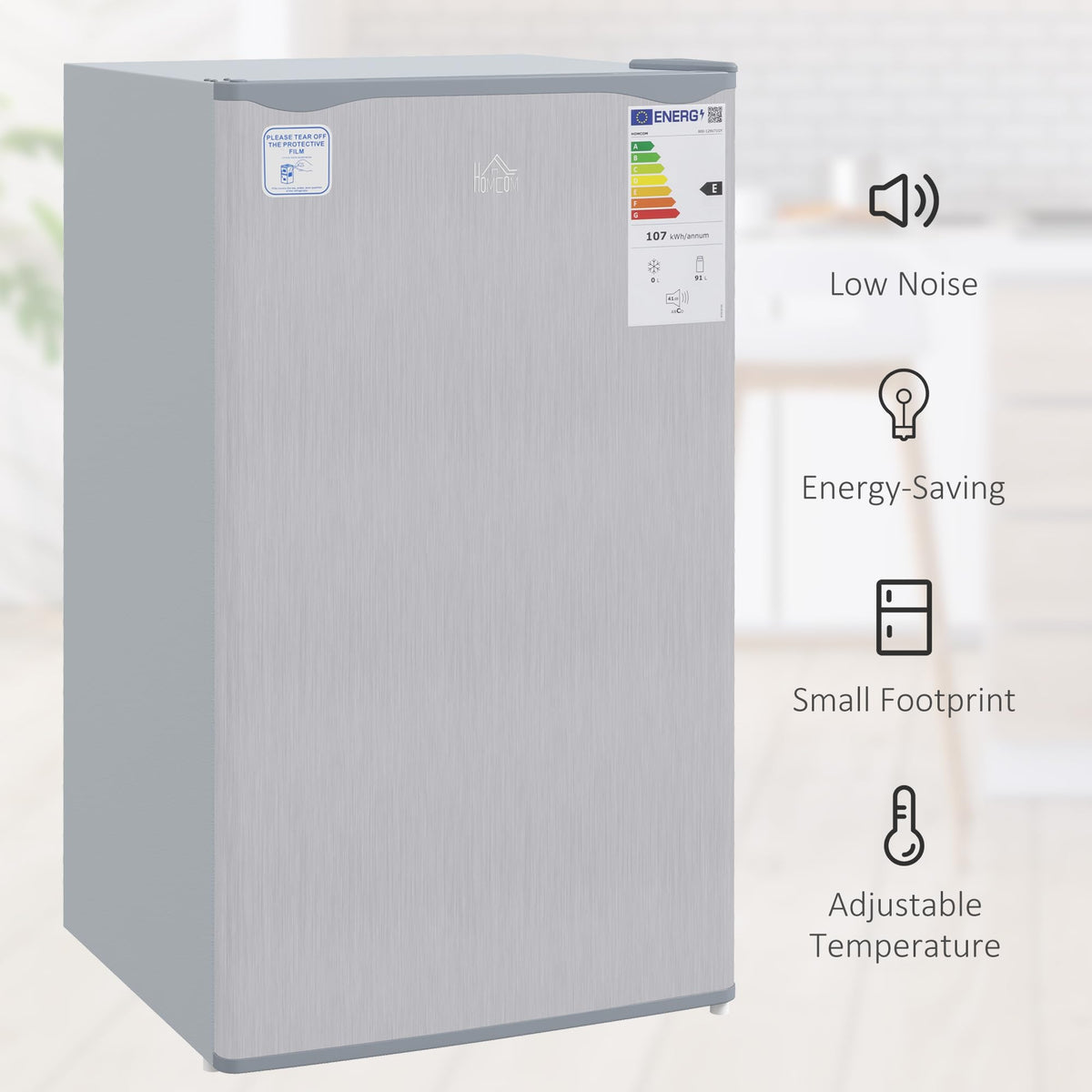 HOMCOM Under Counter Fridge 91L Small Fridge with Chiller Box Silver Tone