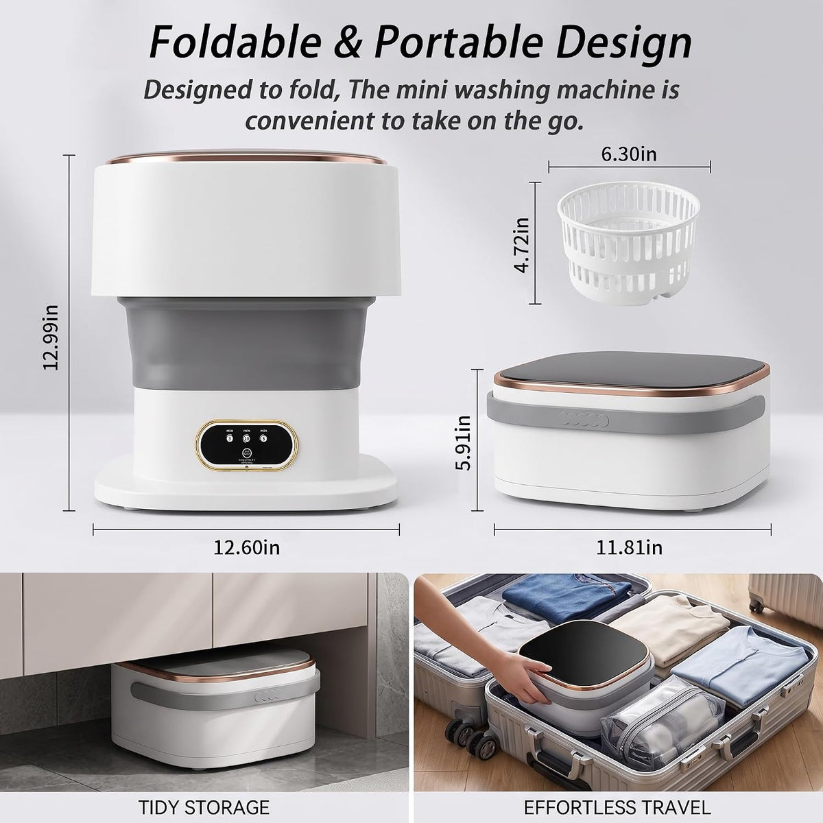 Vxoyo 15L Upgrade Portable Washing Machine with Spin Dryer, 3 Mode Foldable Mini Washing Machine & Deep Cleaning Small Washing Machine for Baby Clothes, Underwear, Camping, Dorm