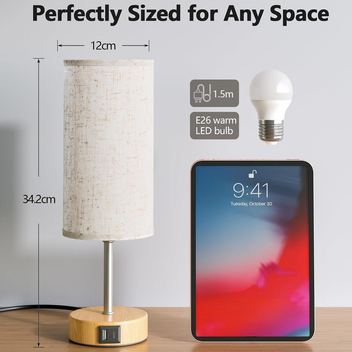 Bedside Lamp, Touch Table Lamp for Bedroom, Living Room & Office