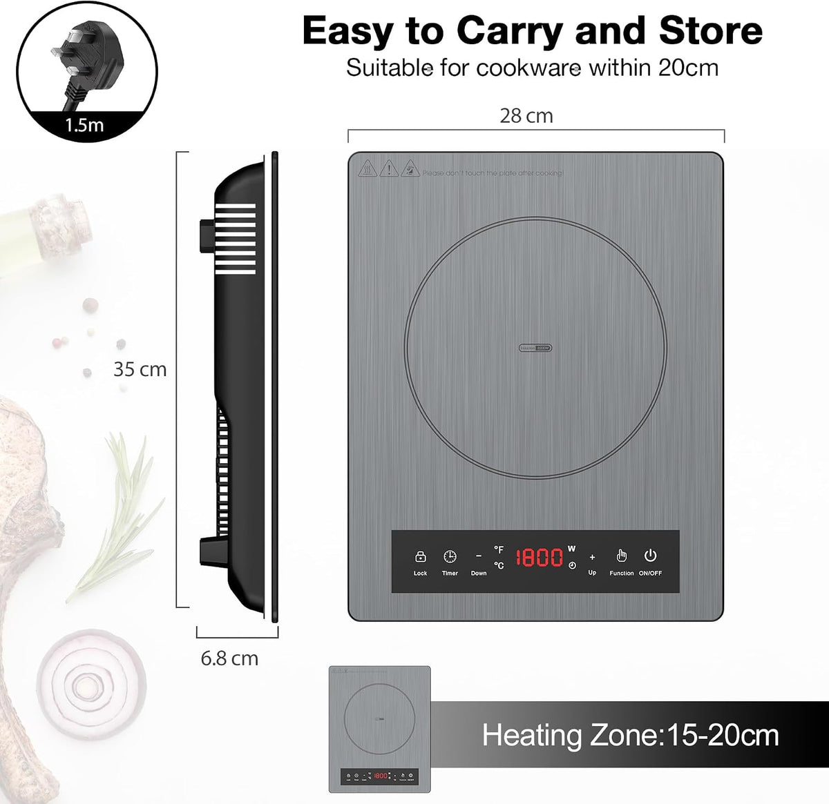 VBGK Double Electric Hob, 220V 3600W Ceramic Hob with Handle, Electric Hot Plate with 9 Power Levels, Child Safety Lock, Timer,Knob and Touch Control, 2 Burner Cooktop