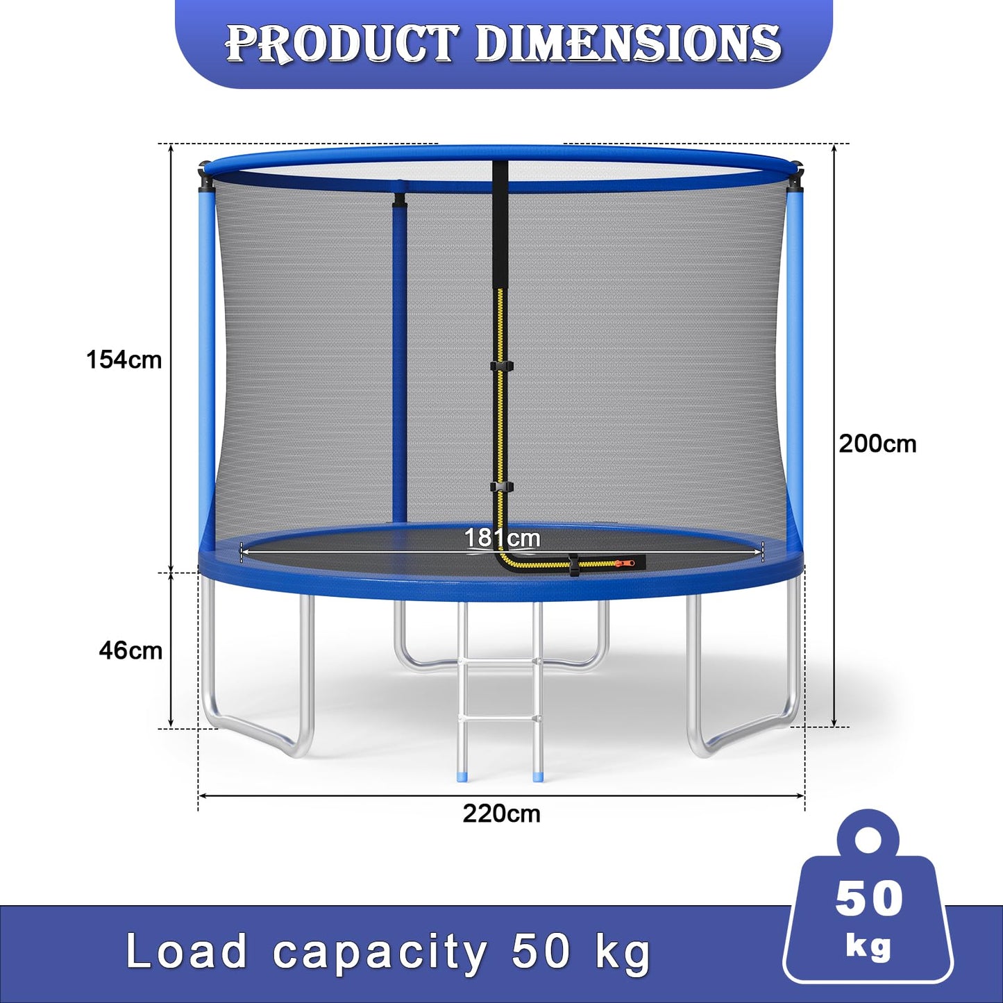 JUMMICO 12ft Outdoor Garden Trampoline with Safety Enclosure Net — 36 Galvanised Springs