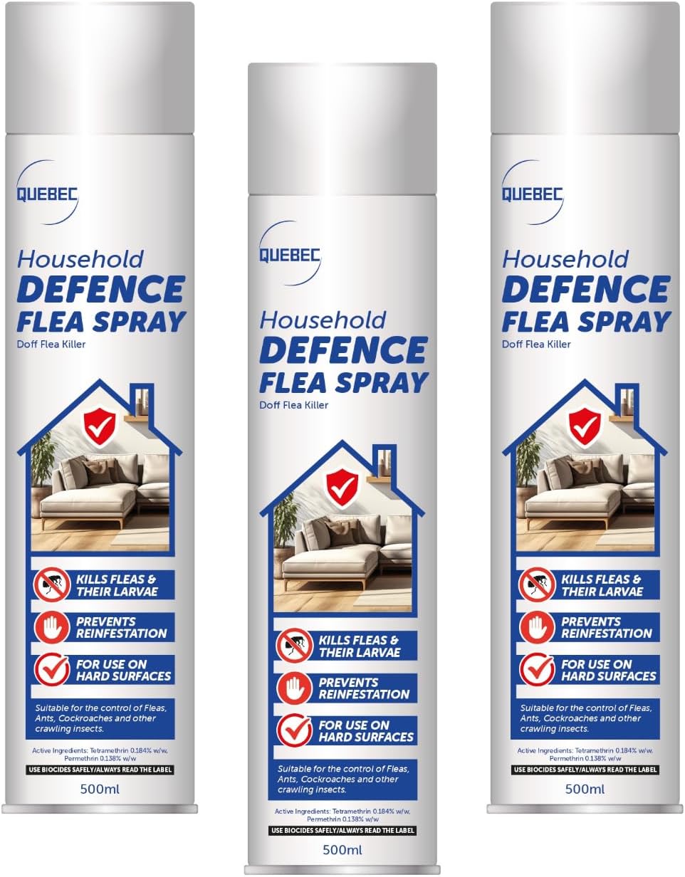 Quebec Household Flea Spray for the Home 500ml, Pack of 3