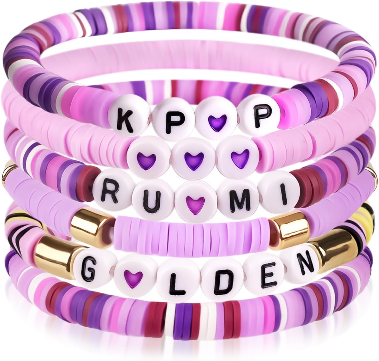 6 PCS Kpop Bracelet for Dressing up, Demon Hunter Bracelet with Beads with Letters, K Pop Kids Bracelets for Girls, Kids, Daughters, Teenagers, Fans, Enthusiasts, Friends.