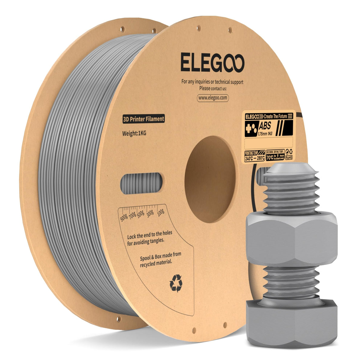 ELEGOO TPU Filament 1.75mm Grey 1KG, 95A Flexible Soft 3D Printing Filament 1KG Spool(2.2lbs) Fits for Most FDM 3D Printers