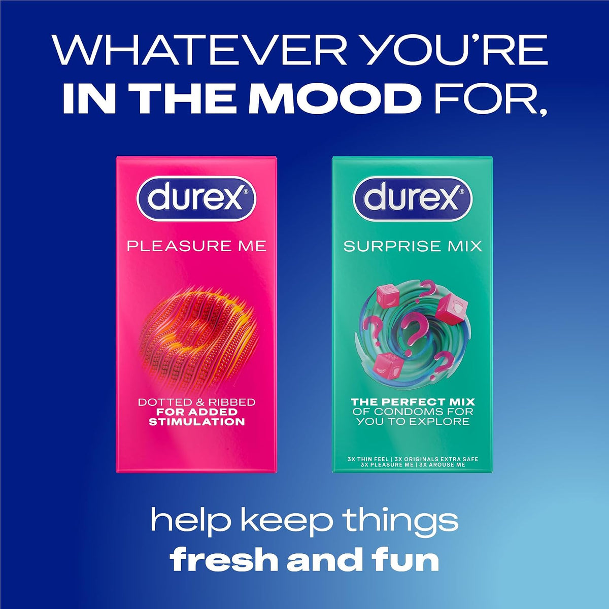 Durex Pleasure Me, 12 Condoms, Ribbed & Dotted, Regular Fit, Pre Lubricated