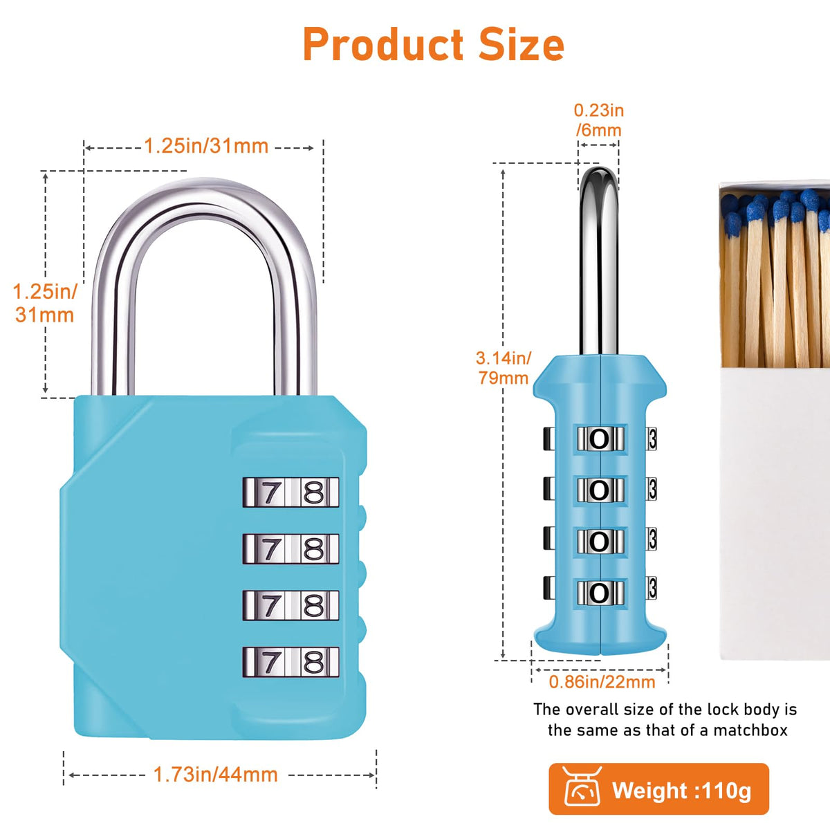 NAGE Padlocks with Code, Combination Lock 4 Digit Gym Locker (1P, Red)