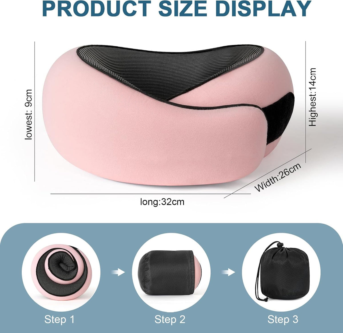 Memory Foam Travel Neck Pillow, 360° Support with Eye Mask&Earplugs