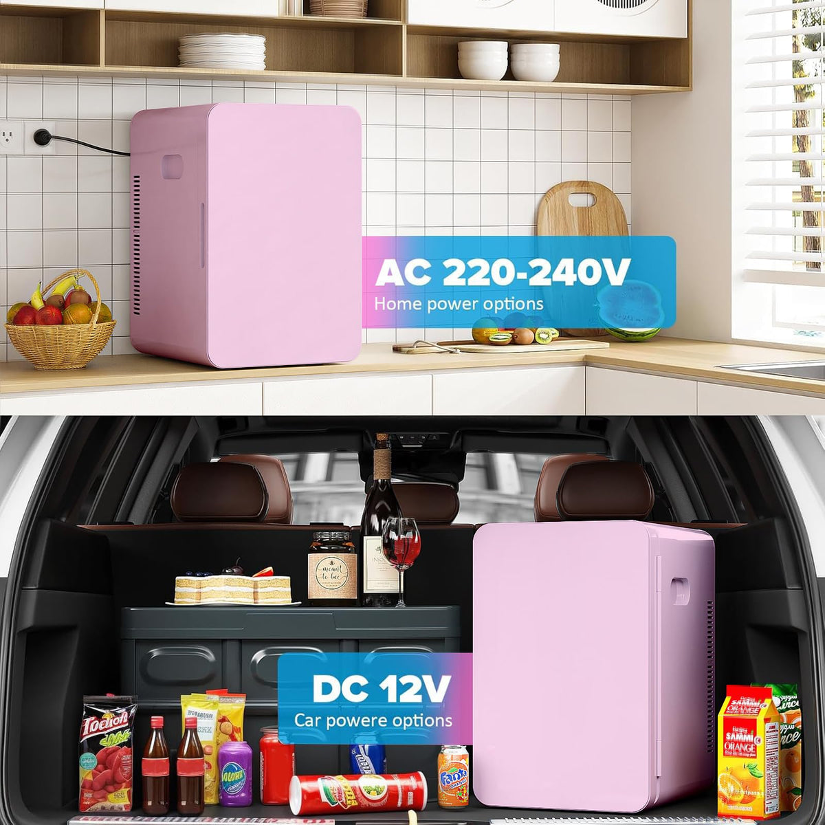 Mini Fridge 22L/30 Cans, Cooler & Warmer for Bedroom, AC & 12V DC