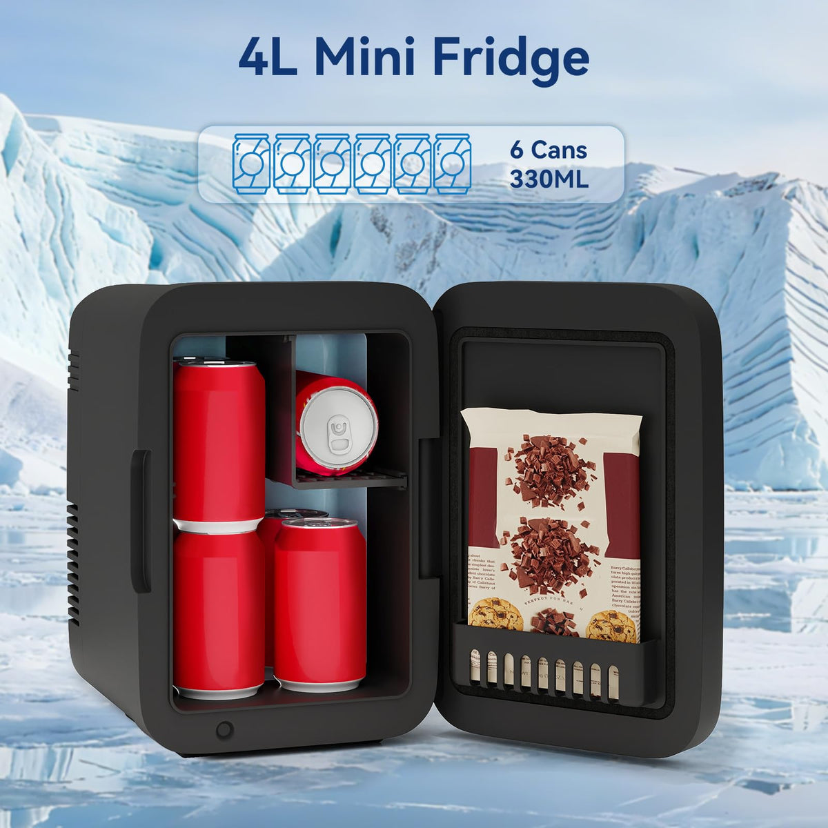 4 Liter Mini Fridge with Dimmable LED Mirror, AC/DC Skincare Fridge