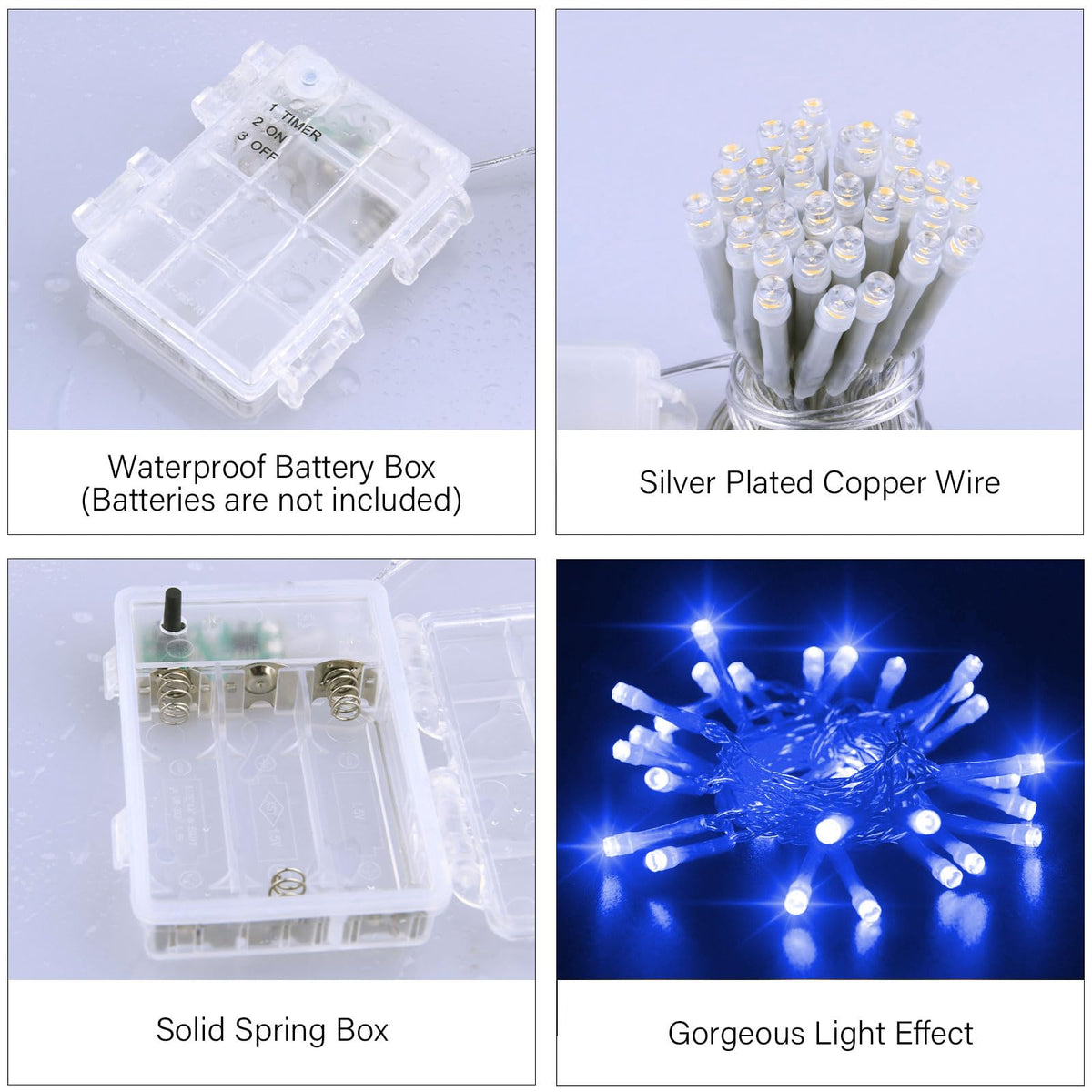 Dalugo Battery Fairy Lights, 3M 30 LED Warm White String Lights with 6h Timer, IP65 Waterproof Battery Powered Fairy Lights for Indoor Outdoor Christmas Decorations