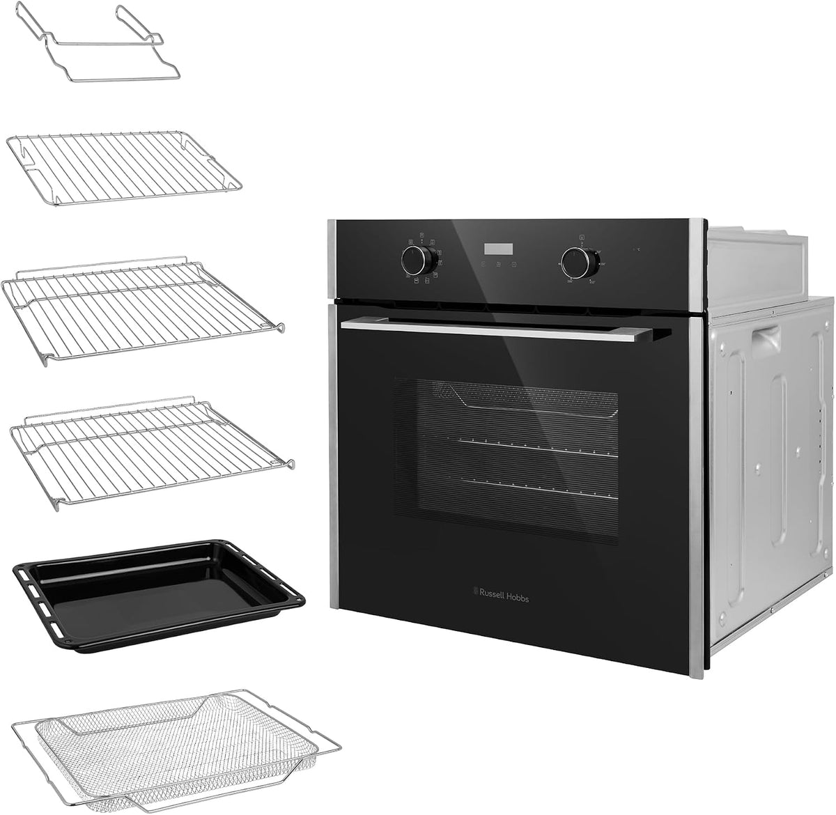 Russell Hobbs Built-in Multifunctional Electric Fan-Assisted Oven 70L in Black with 10 Functions, Double-Glazed Door, A Energy Rating, Grill Function, LED Clock & Timer, Easy-Clean Interior, RHEO7011B