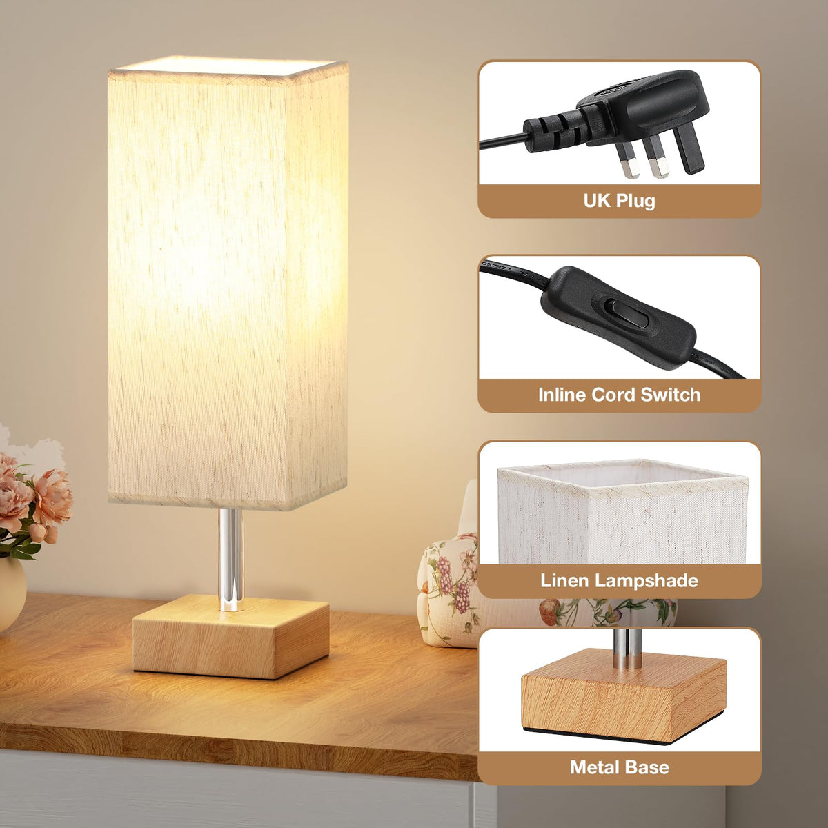 Aooshine Bedside Lamps, 3000K Warm Table Lamp for Bedroom Living Room
