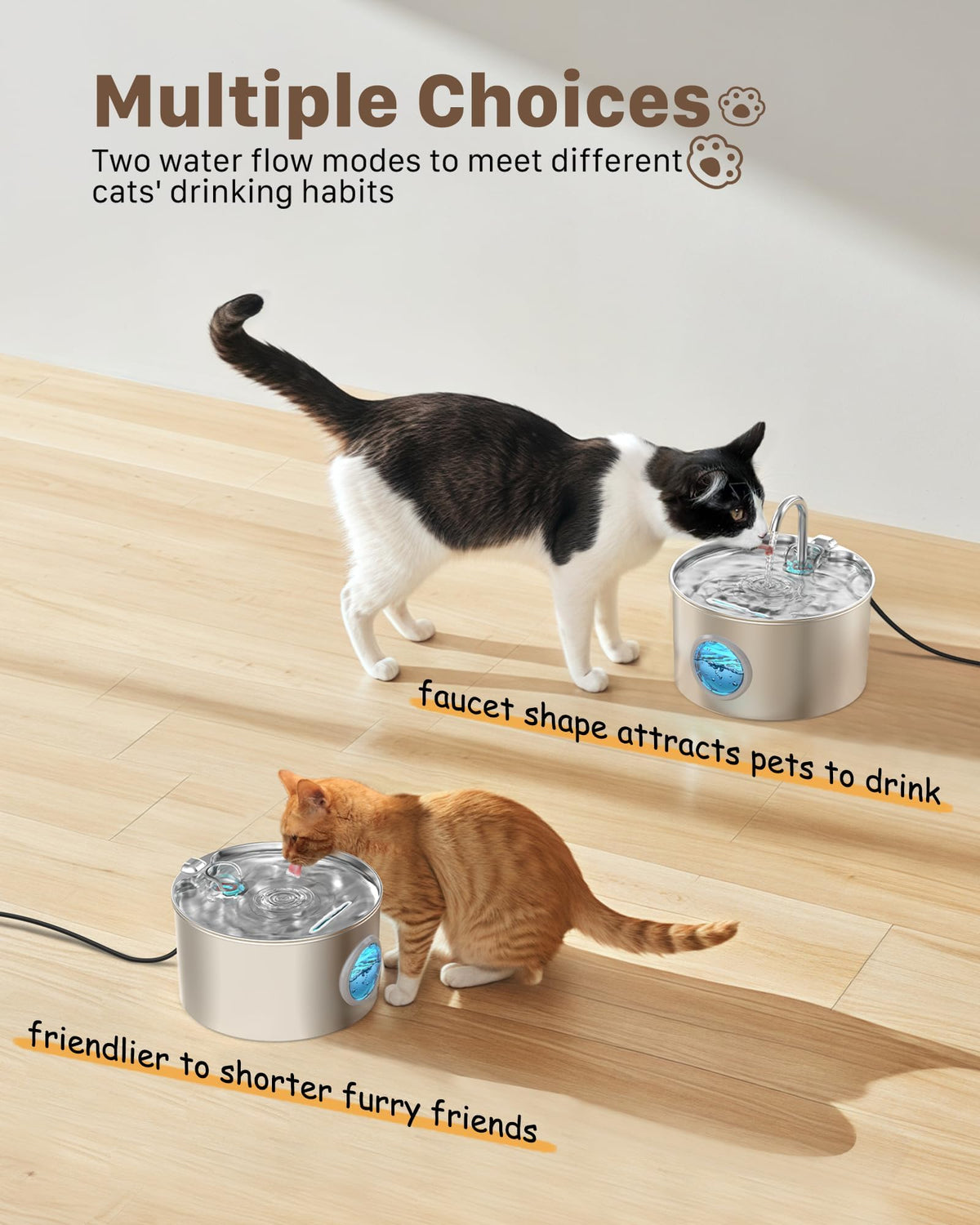Cat Water Fountain Stainless Steel: Water Fountain Cat Bowl - 3.2L Drinking Fountains for Cats - Pet Water Dispenser - with 6 Carbon Filters + 3 Sponges