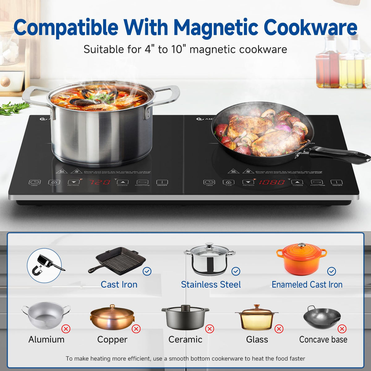 AMZCHEF Single Induction Cooker, Ultra-thin Induction Hob with Fashion Look, 20-level Power and Temperature Control, Black Frosted Glass Panel, Touch Sensor, 3-hour Timer, Safety Lock