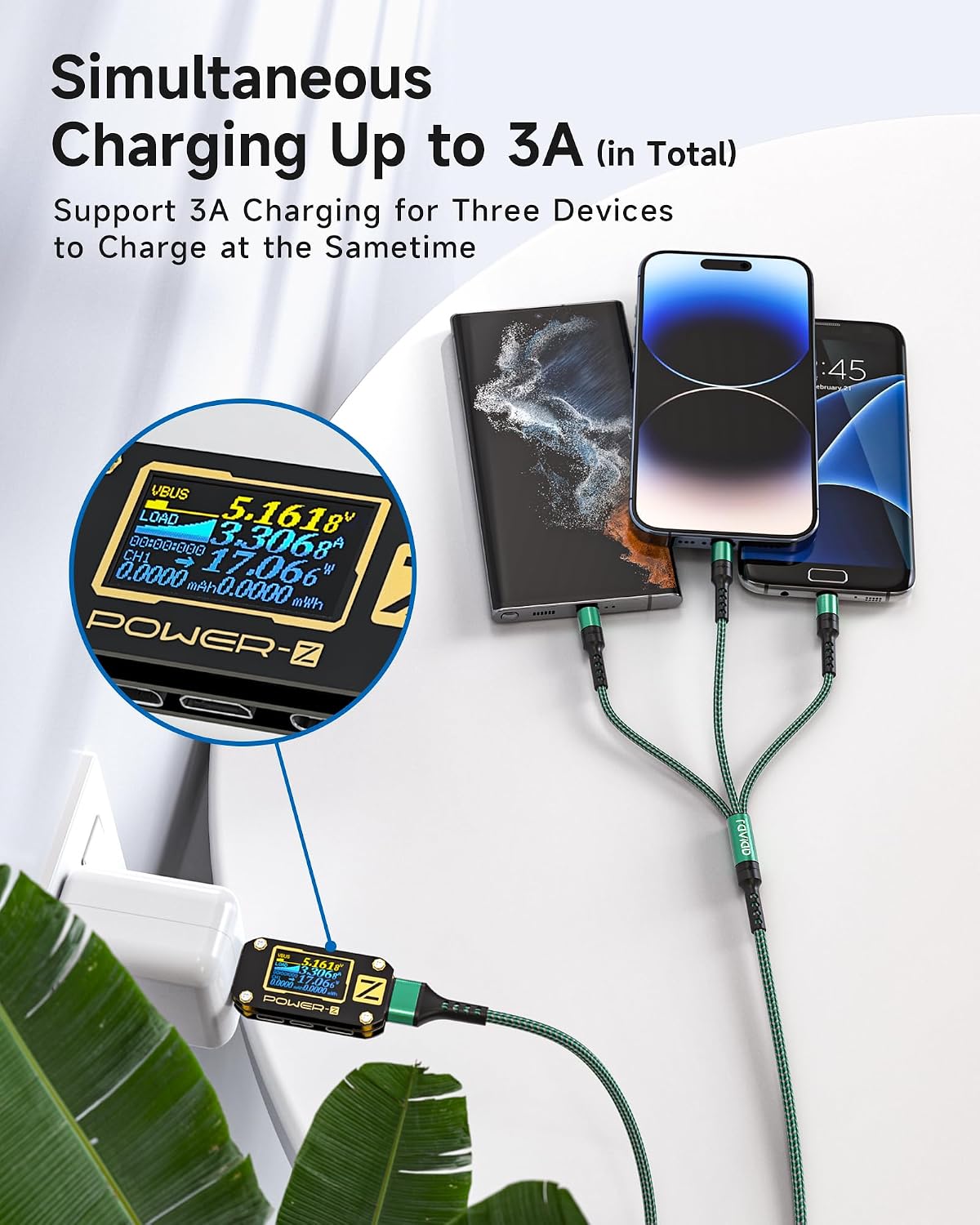 RAVIAD Multi Charger Cable, 3 in 1 Charger Cable 3A USB Fast Charging Cord