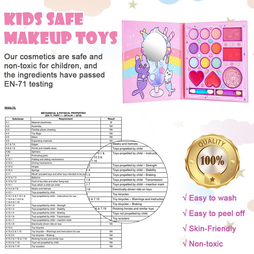 Aomig 14 Colors Kids Makeup Sets for Girls, Washable Children's Make Up Kit with Mirror, Non-Toxic Cosmetic Beauty Set Gift for Kids, Princess Pretend Play Games Toys Birthday