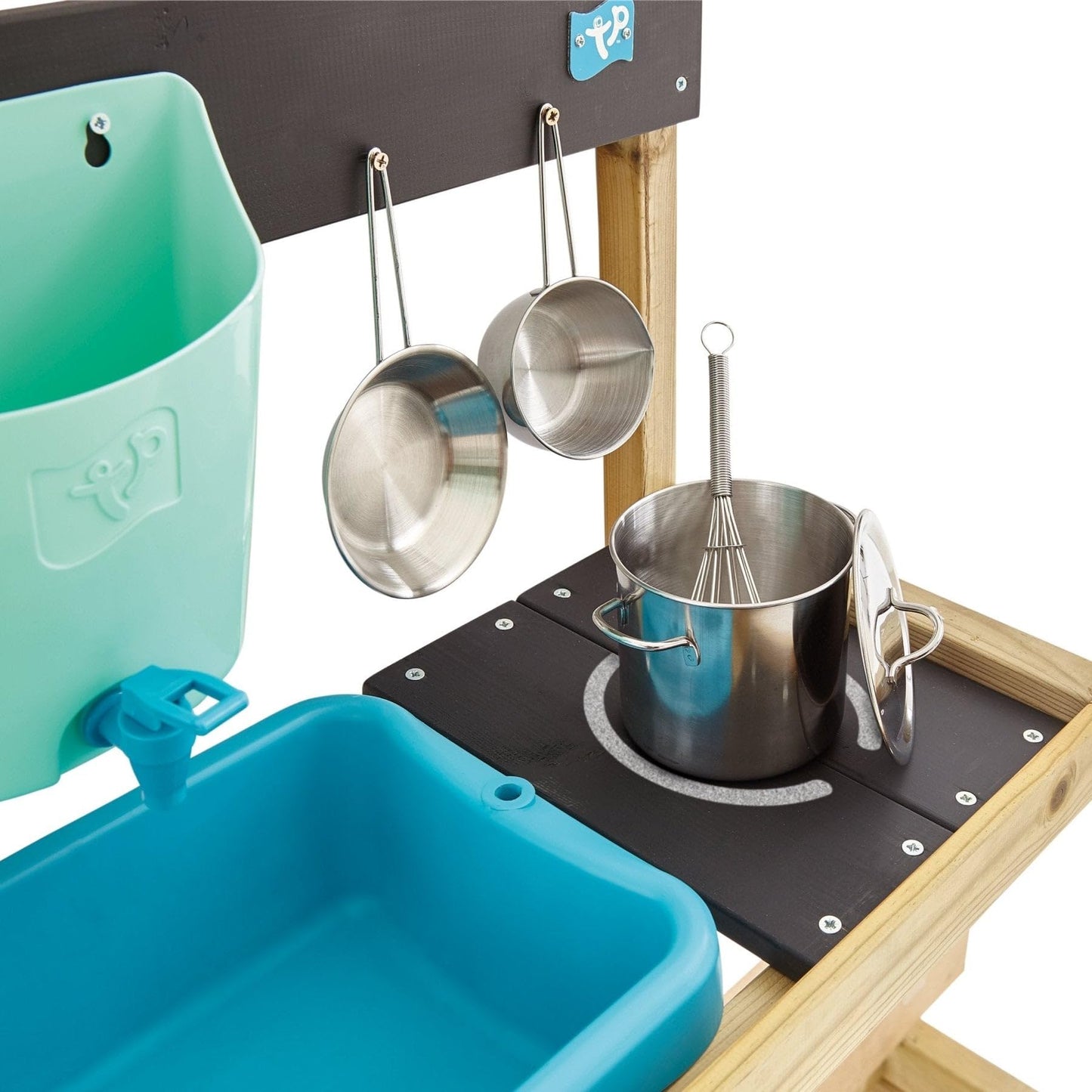 TP Toys, Early Fun Mud Kitchen Playhouse Accessory, Bolt on Mud Kitchen Attachement for a Playhouse, Includes Water Butt, Splash Tub, Pans, Mixing Whisk, Messy Play, 31 x 55 x 56 cm