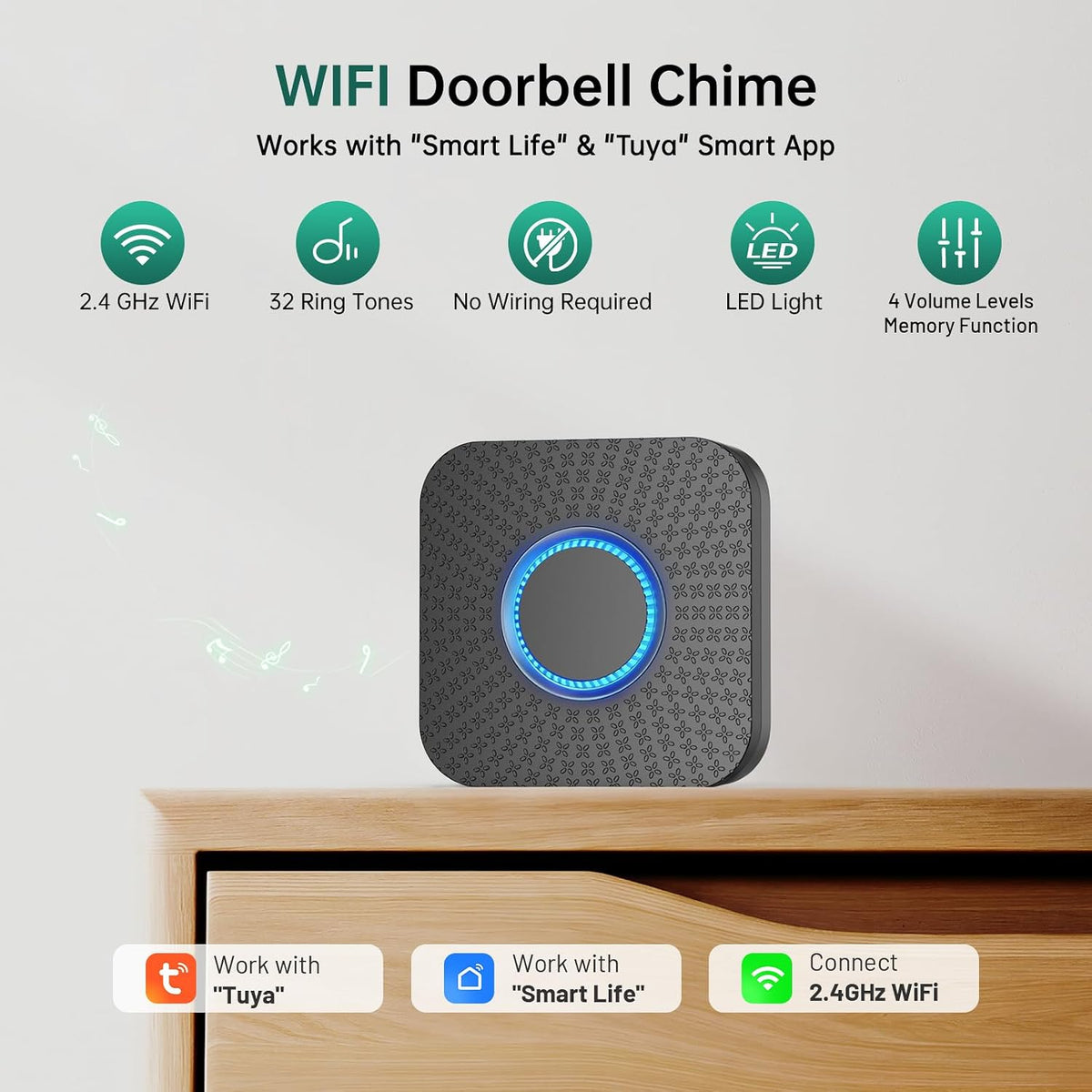 2 Pack Smart Wireless Doorbell Chime, 3 in 1 Doorbell Extender