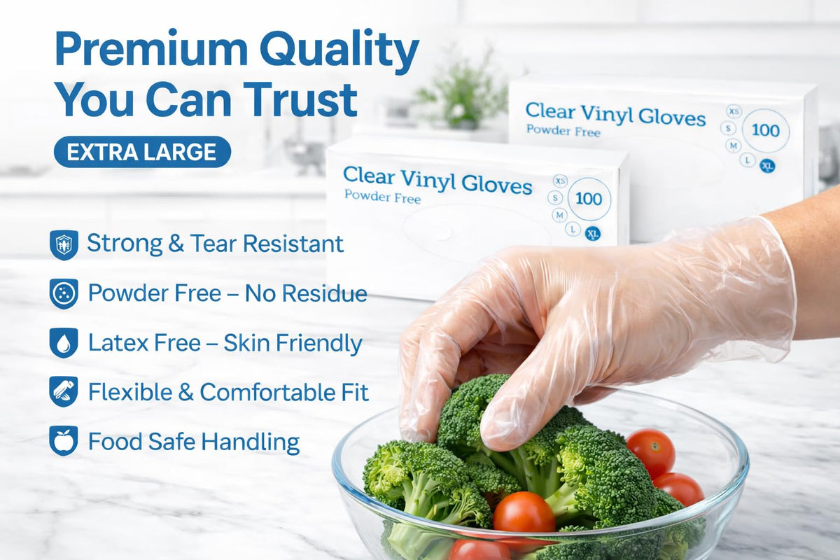 1ABOVE 100 Clear Vinyl Gloves Medium Latex-Free Powder-Free