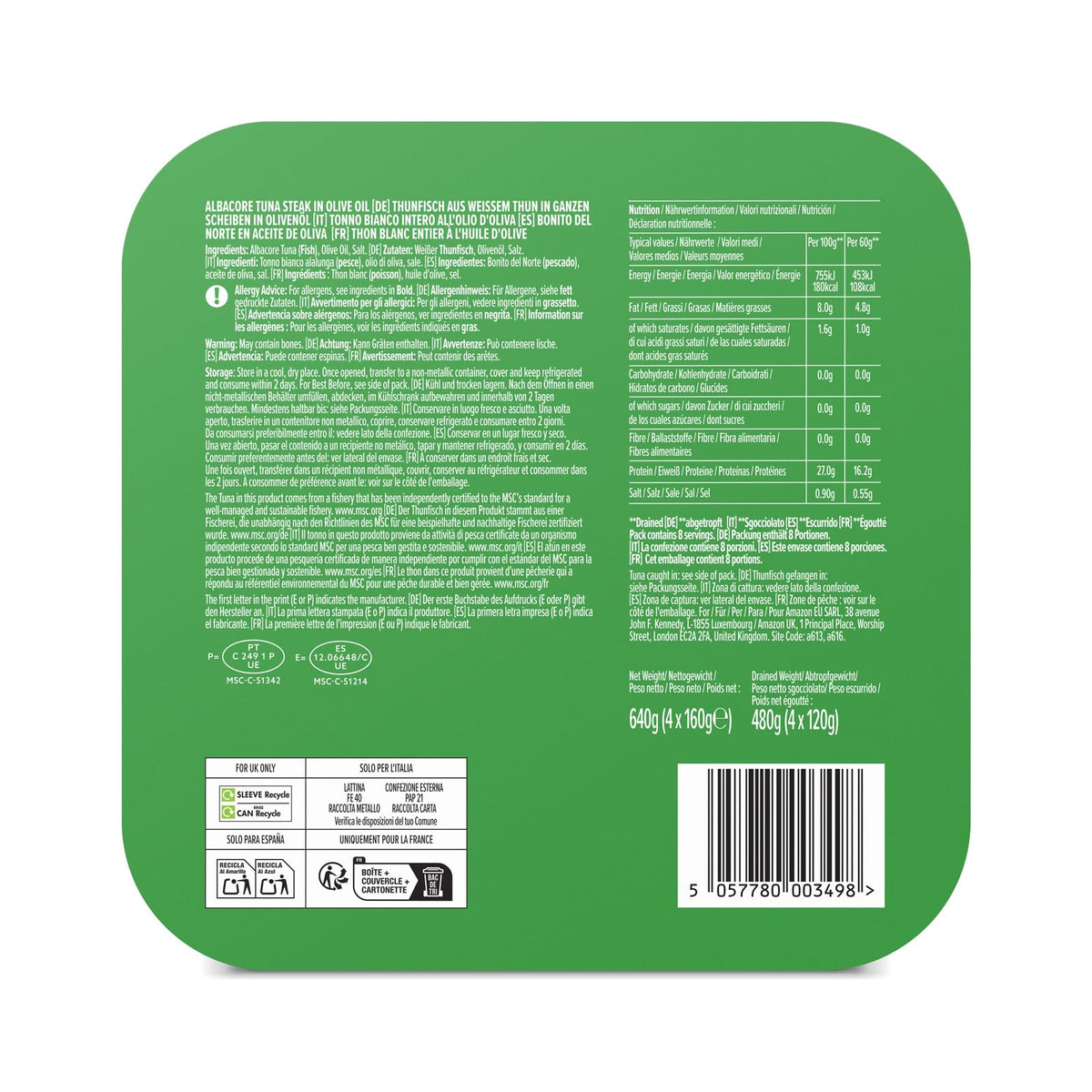 by Amazon MSC Skipjack Tuna Chunks in Spring Water, 4x145g