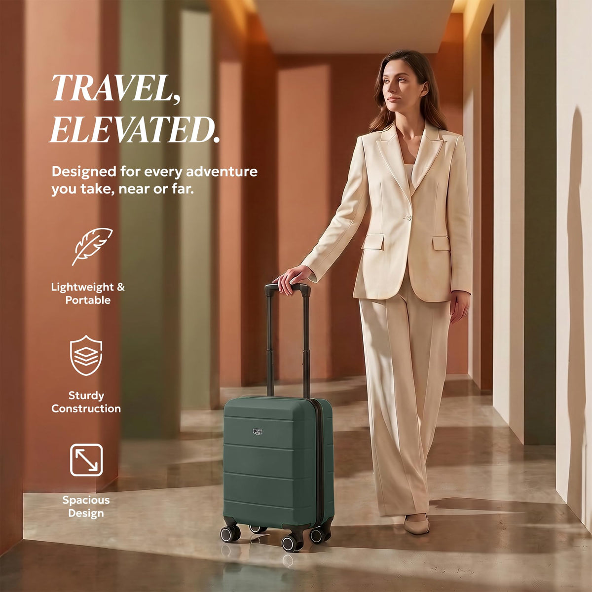 LUGG Jetset 40cm Suitcase 40x30x20cm, Ryanair Compatible Underseat Size, Hard Shell ABS, Spinner with Removable Wheels, Lightweight Travel Luggage, 1 Year Warranty
