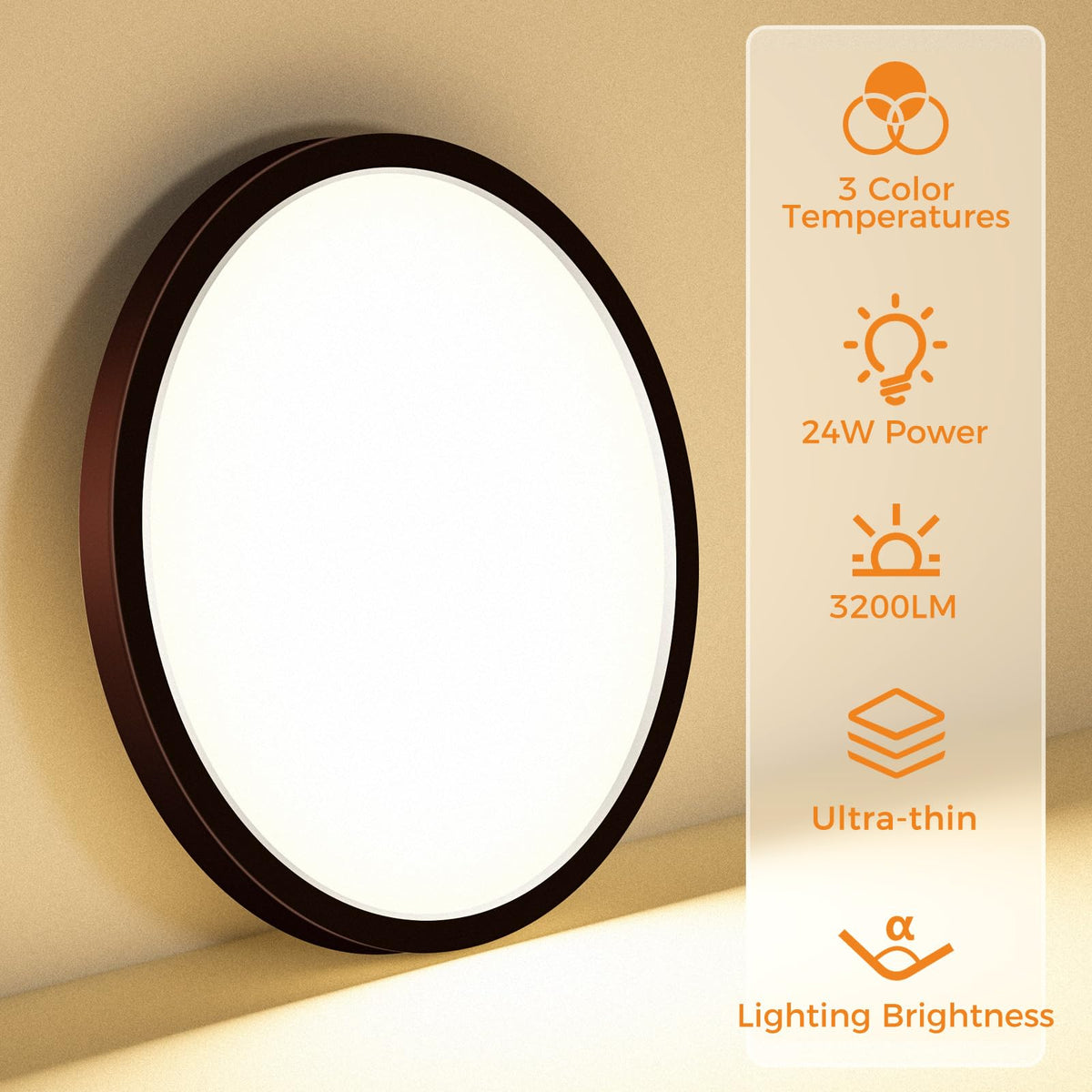 slochi Bathroom Light, 3000K/4000K/6500K 3 Color Temperature, Waterproof, Round, Modern, Flush Ceiling Light for Bathroom, Kitchen, Bedroom, Hallway and MoreØ18CM(Gold)