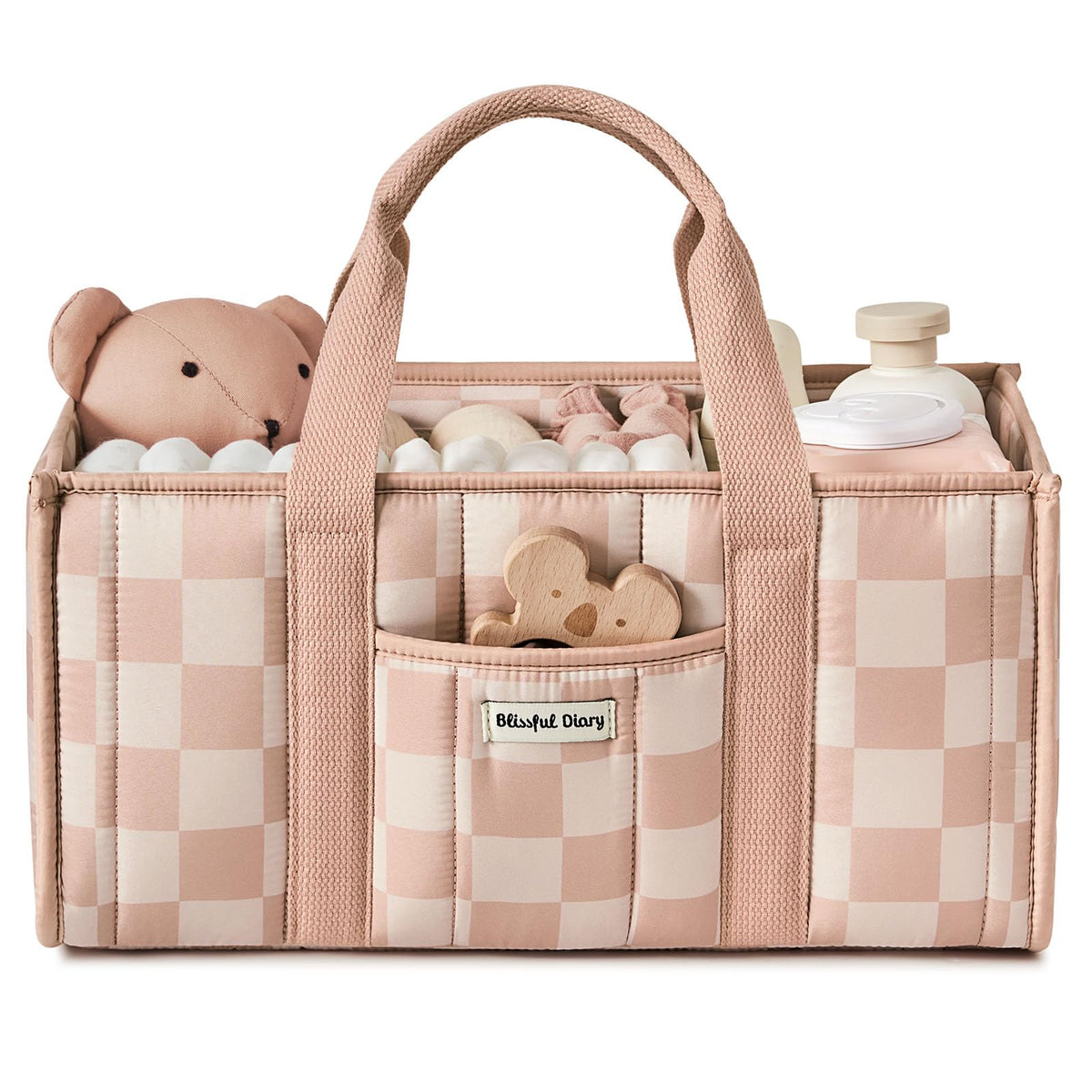 Blissful Diary Nappy Caddy Organiser, Baby Diaper Caddy for Nappy Station, Stylish Storage Basket for Newborn Essentials, Baby Shower Gifts for Girl or Boy, Woodland Cream