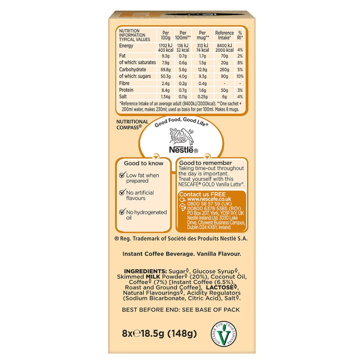 NESCAFÉ Latte Instant Coffee Sachets - 72 x 18g
