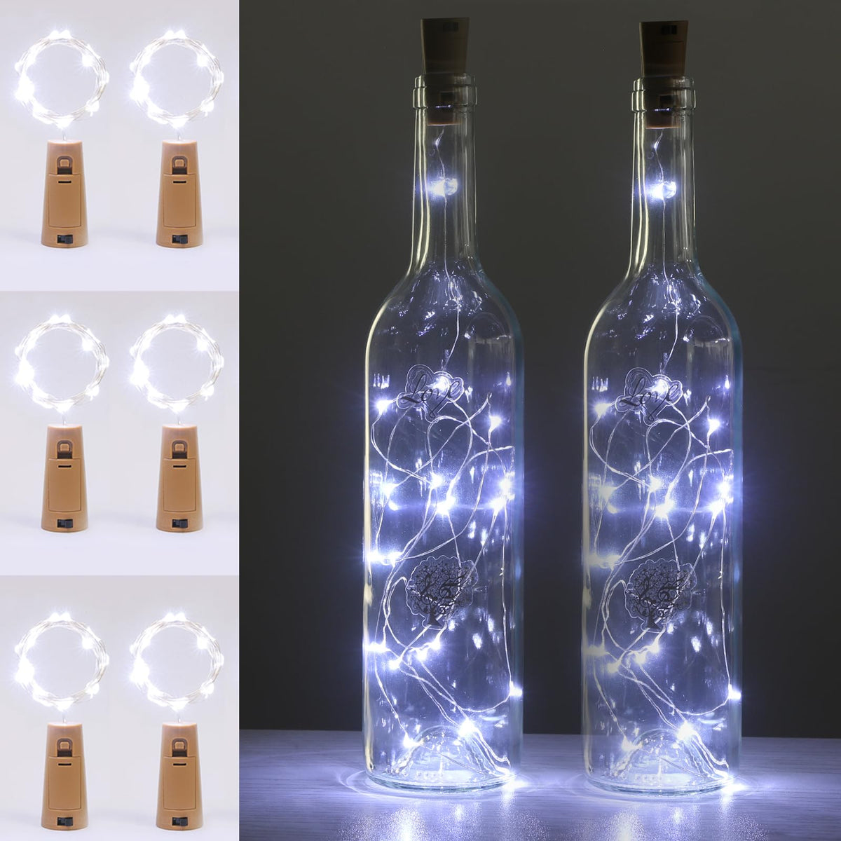 Kolpop 6 Pack Bottle Lights Battery Operated, Warm White Bottles Top Light
