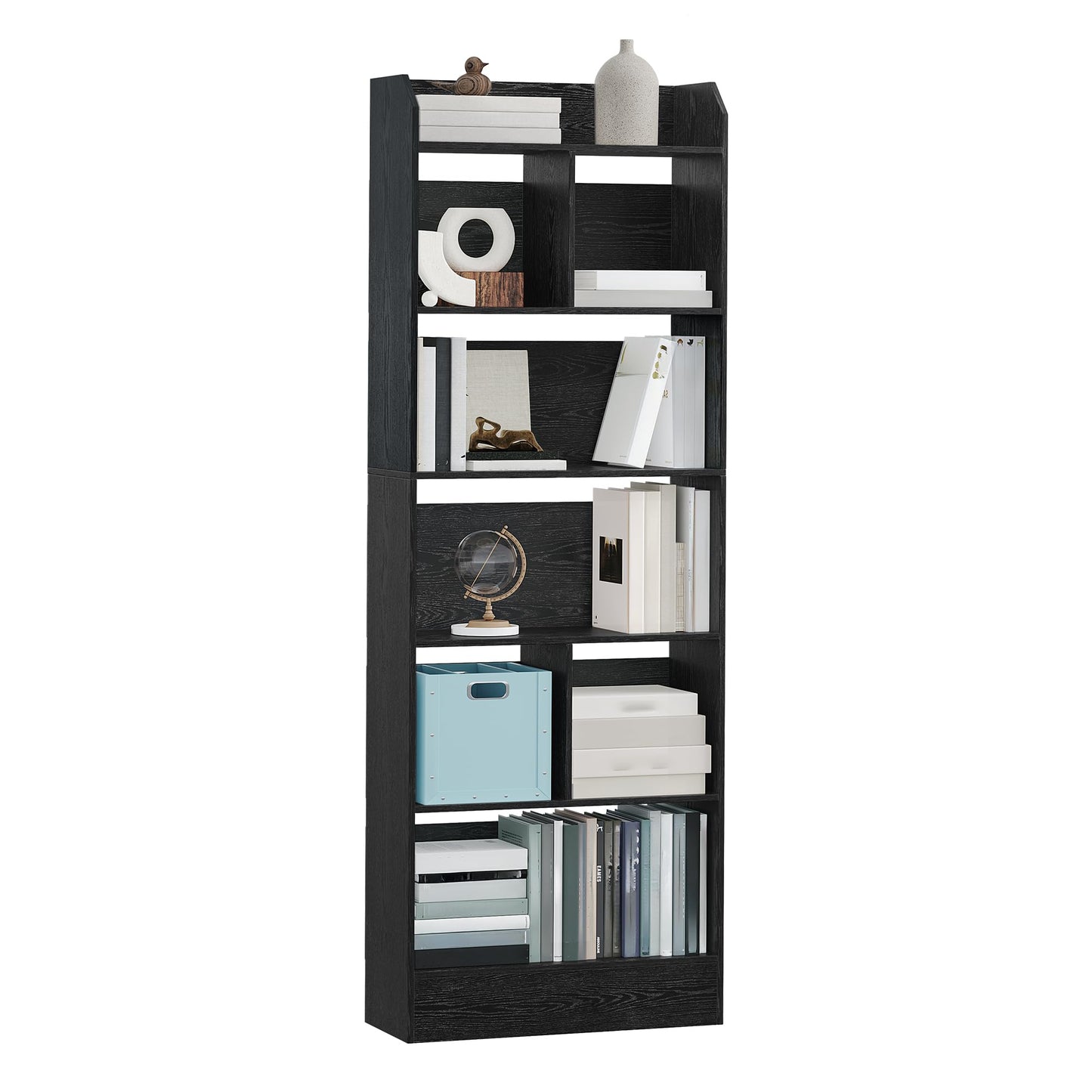 Hzuaneri 6-Tier Bookcase, Bookshelf with 8 Adjustable Storage Shelf Unit, White Bookcase for Living Room, Home Office, Bedroom, Study, 24 x 60 x 199 cm, White, BC11703X