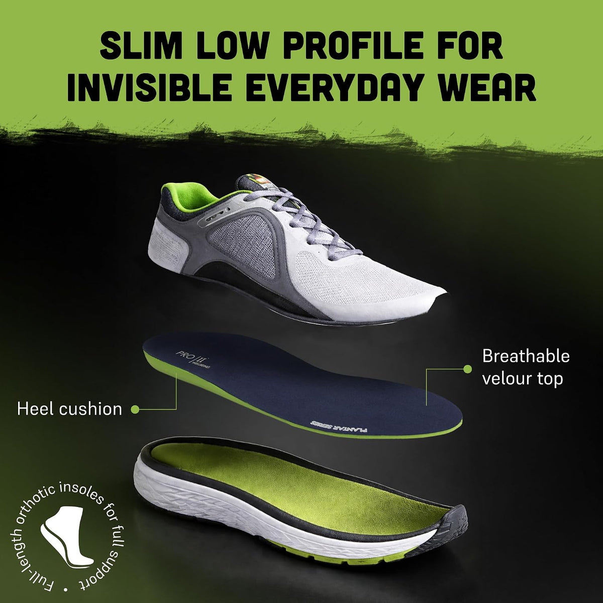 PRO 11 WELLBEING Plantar Series Orthotic Insoles Fallen Arches, Plantar Fasciitis, with Arch Support
