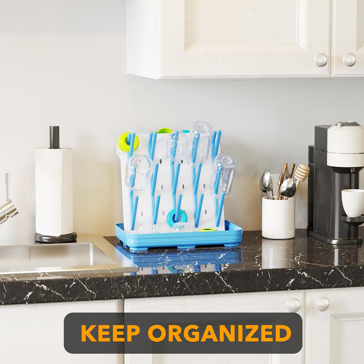 SpaceAid Baby Bottle Drying Rack with 20 Hooks, White and Gray