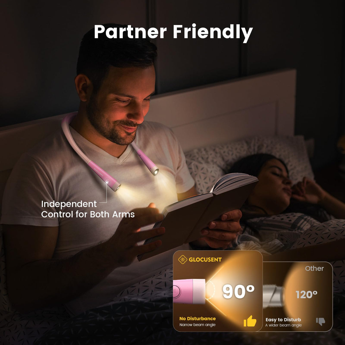 Glocusent Reading Light, Original LED Neck Lights 3 Colors 6 Brightness
