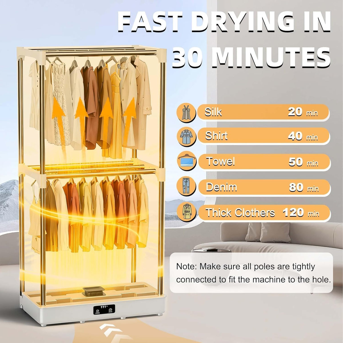 Clothes Dryer, Portable Foldable Drying Machine with Timer, Easy Carry Laundry Drying Wardrobe with Large Capacity, Electric Dryer/Rack for Home | Appartments | RV (White)