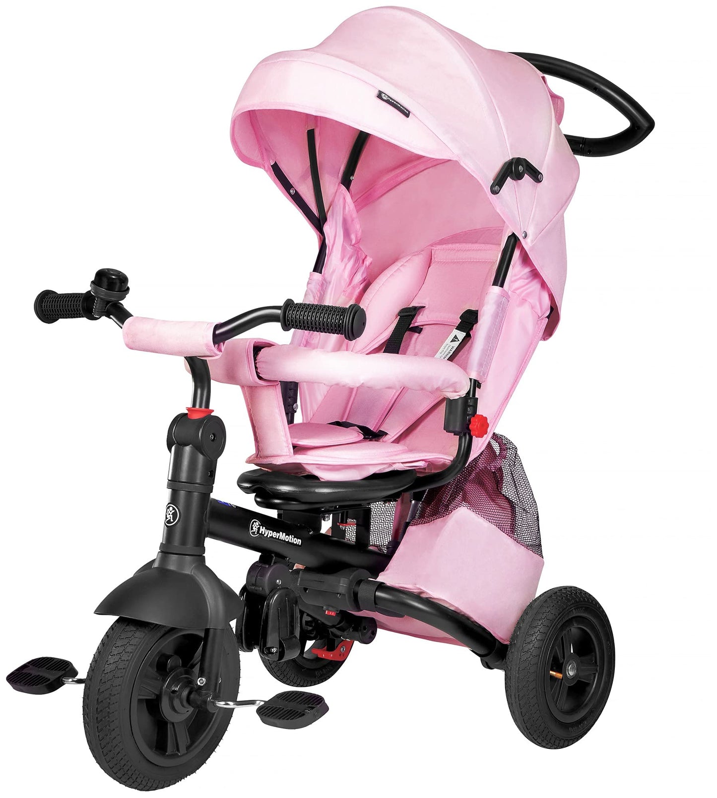 HyperMotion Toddler Tricycle with Parent Handle, Canopy, Safety Belt & Basket — From 12 Months