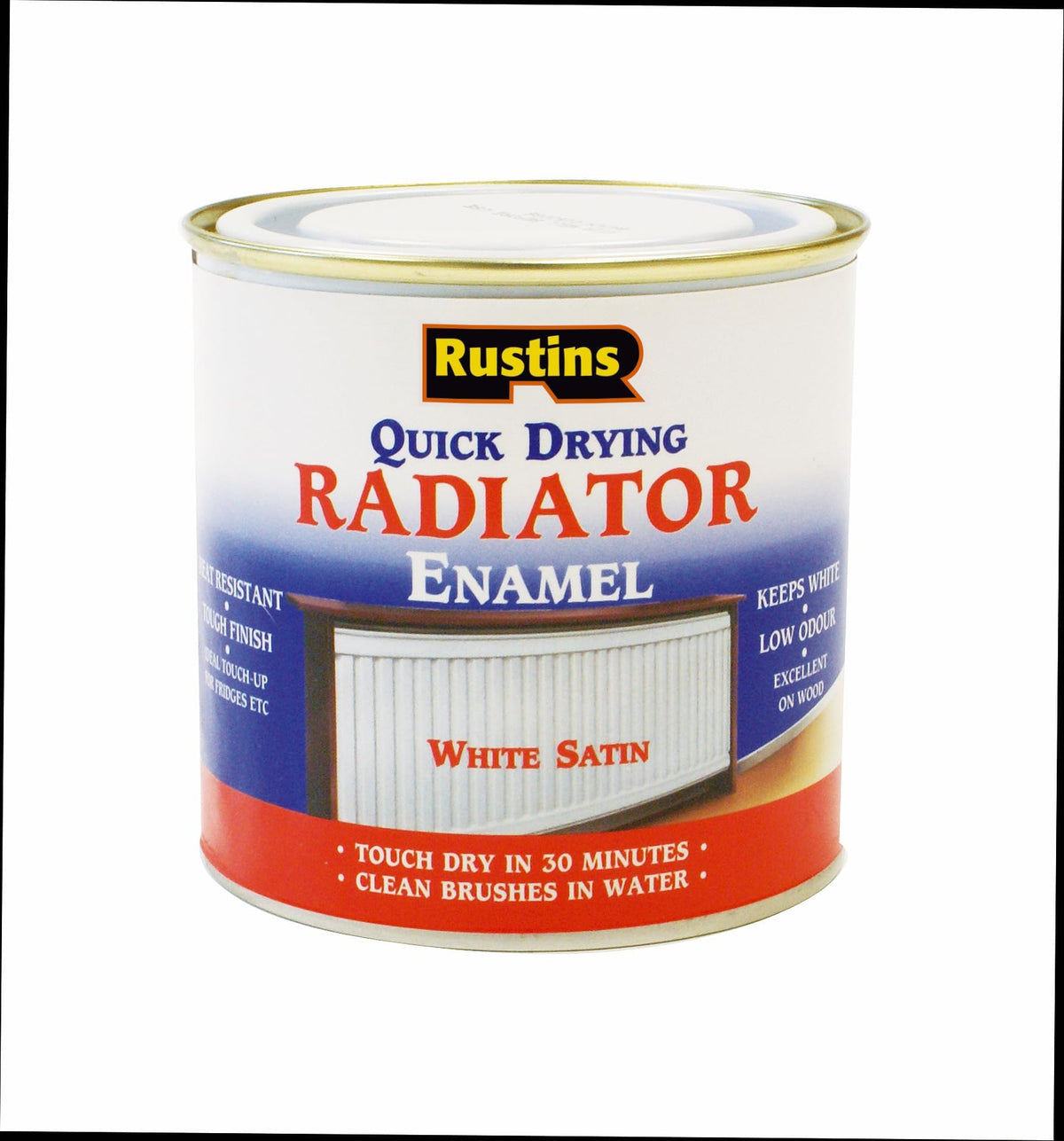 RUSTINS Quick Drying Radiator Enamel Satin - Black 500ml – Durable, Long-Lasting Finish for Radiators That Stands the Test of Time