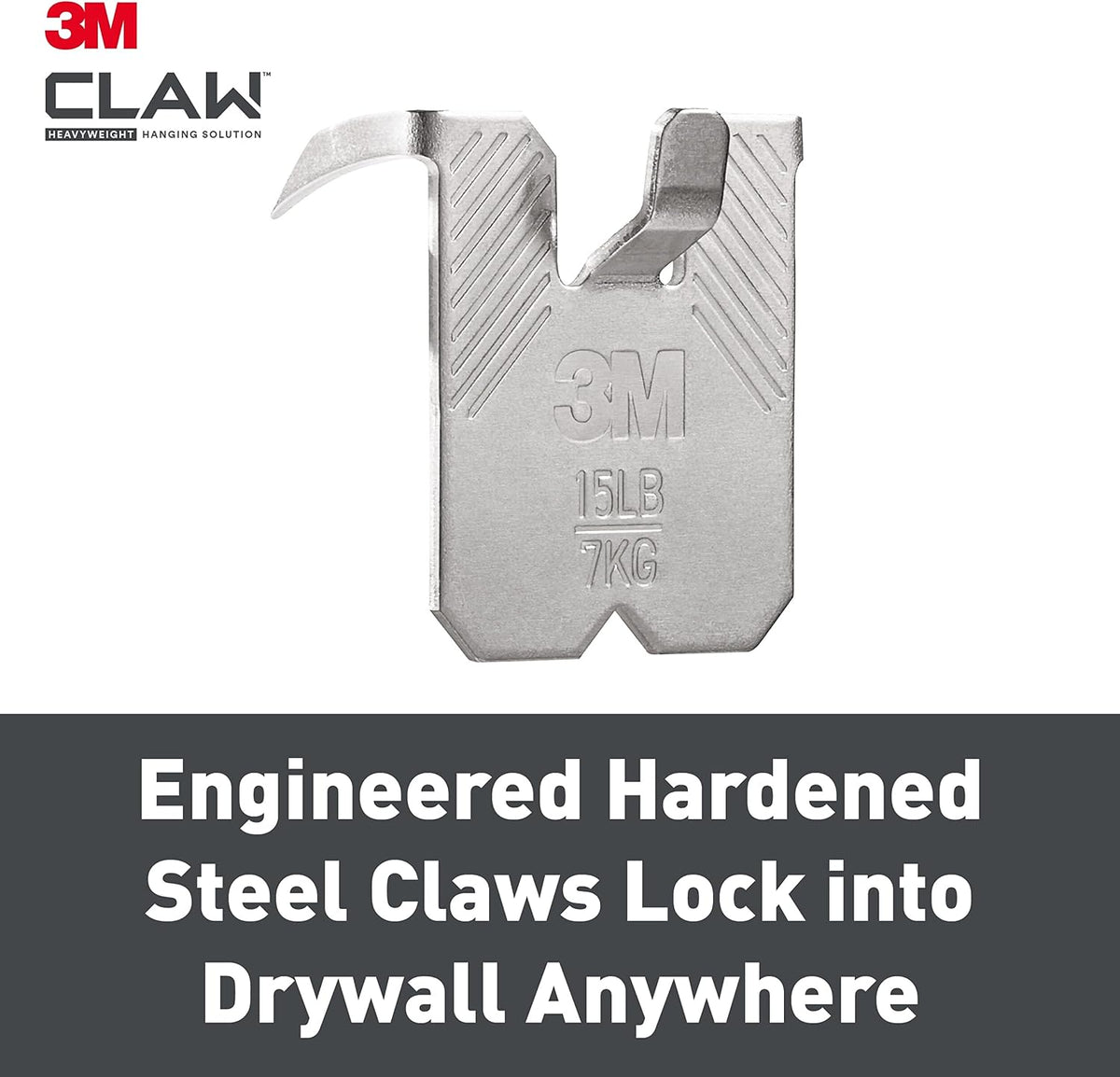 3M Claw Plasterboard Picture Hanging Wall Hooks For Hanging Home Décor, 4 Hangers, Holds up to 7 kg - Ideal for Heavyweight Items