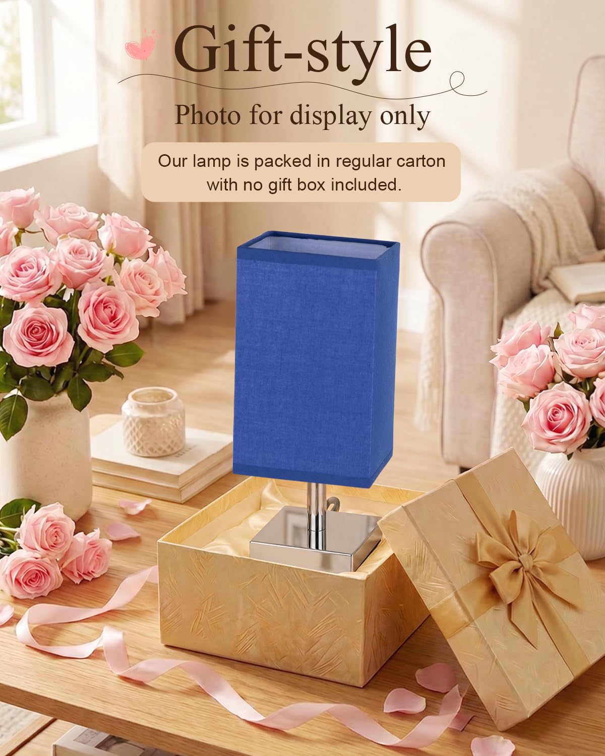 White Table Lamp for Bedroom, Small Bed Lamp with for Bedroom, Silver Base(Bulb Included)