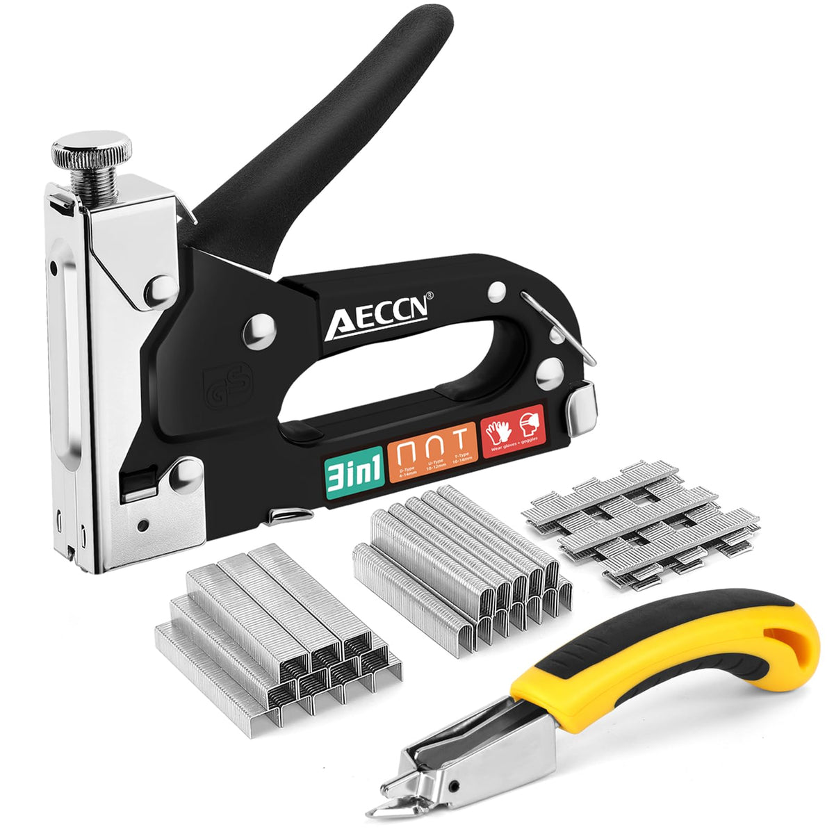 AECCN 3-in-1 Staple Gun for Wood & Furniture, and DIY Decoration, Silver
