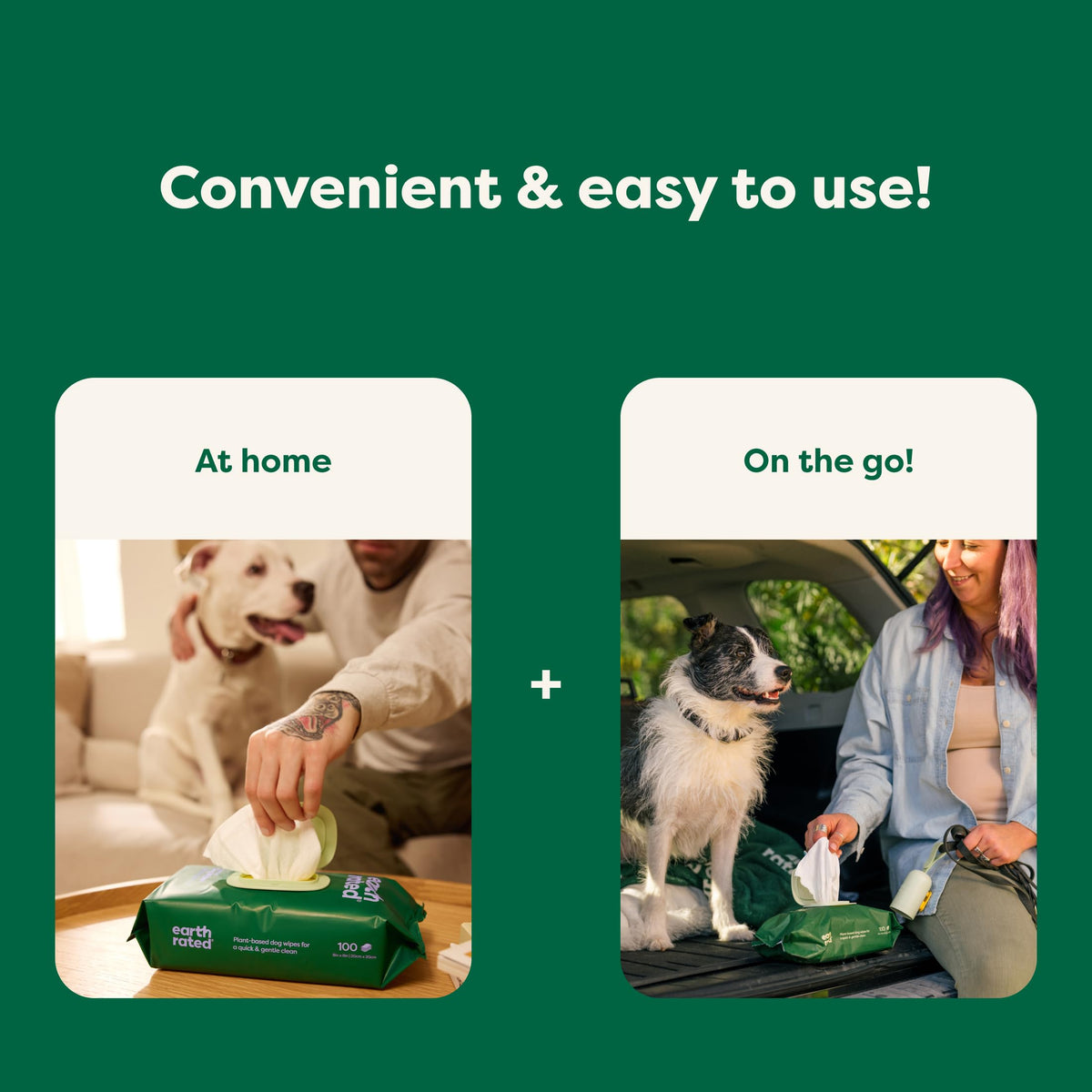 Earth Rated Pet Wipes for Dogs, Hypoallergenic, Cleaning and Hydrating, for Grooming Paws, Body and Bums, Unscented, 100 Count