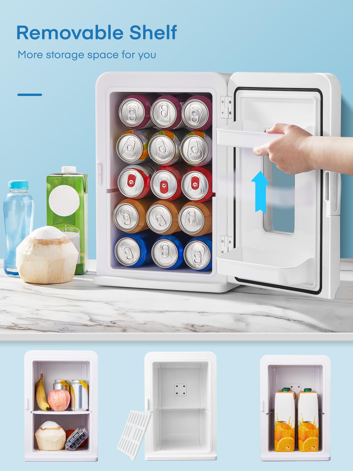 Mini Fridge 15L/21 Cans Mini Fridge for Bedrooms, Upgrade AC+12V DC Power Small Fridge for Dorm, Car, Office, Travel | Max & ECO Mode, Thermoelectric Cooler and Warmer | for Skincare, Beauty, Drink