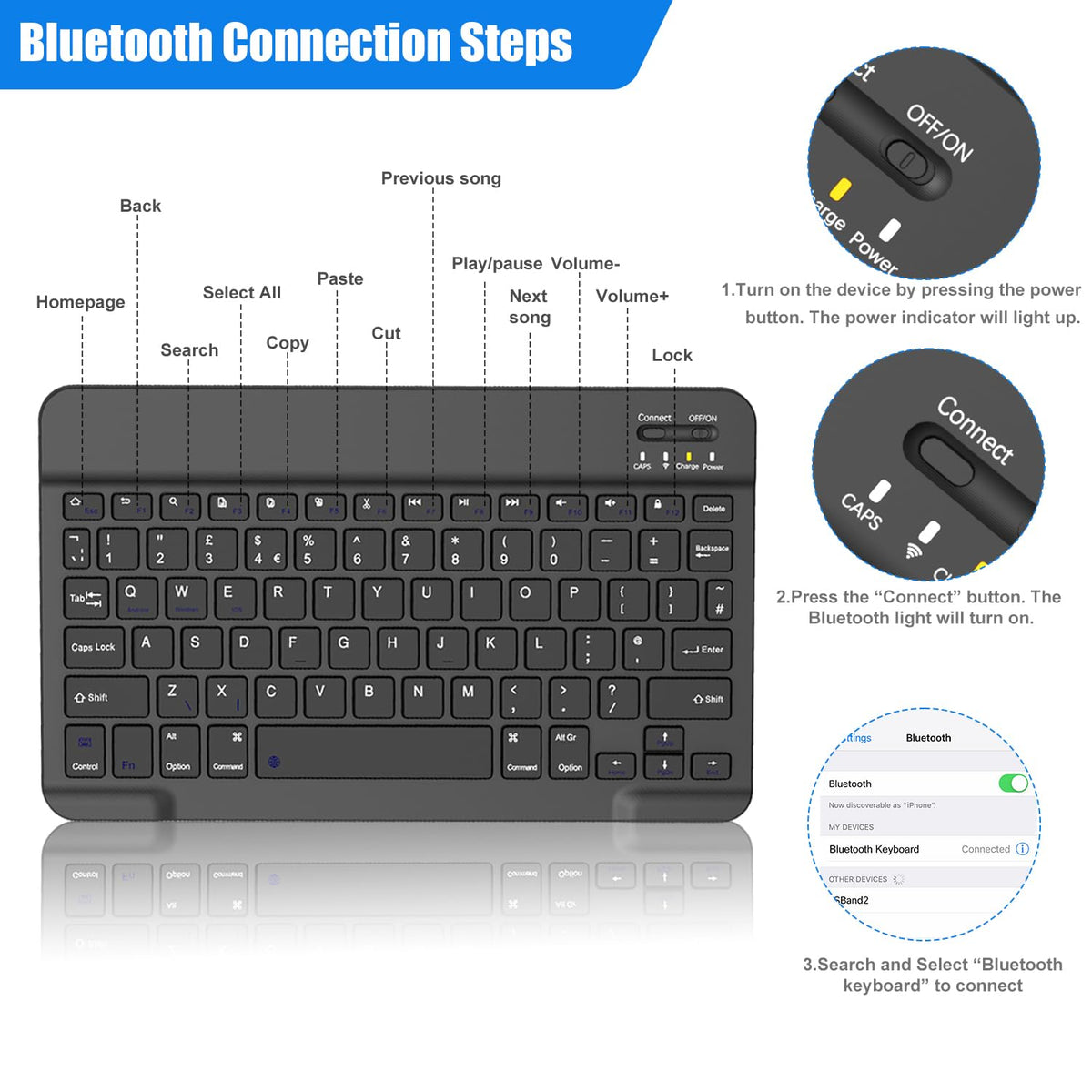 NOOX Bluetooth Keyboard for iPad, Galaxy Tablets, SmartPhones