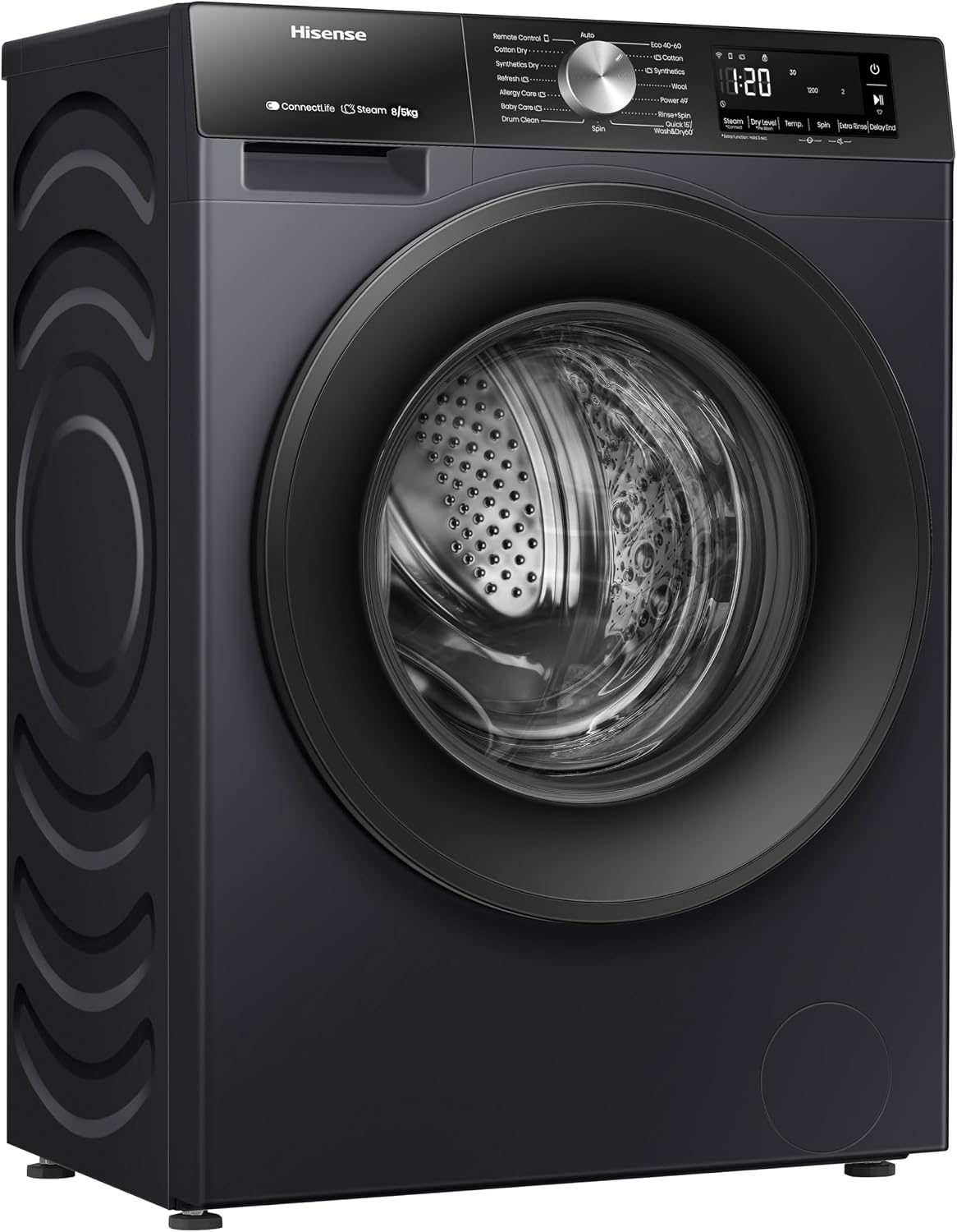 Hisense 3S Series WD3S8043BB3 Wifi Connected 8Kg and 5Kg Washer Dryer with 1400 rpm - Black - A-D Rated