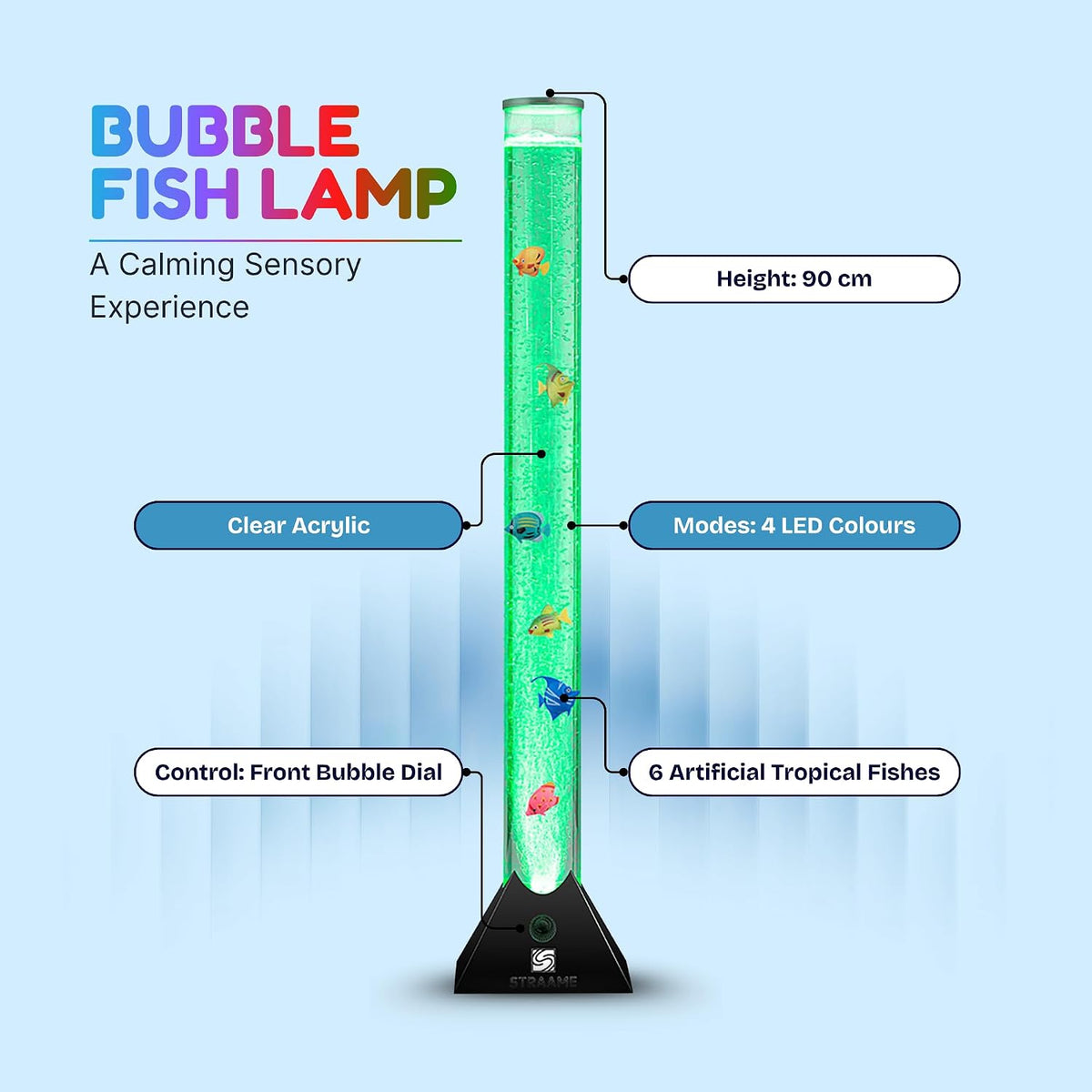 Straame 90cm LED Bubble Fish Lamp, Colour Changing Sensory Lamp, Black Base
