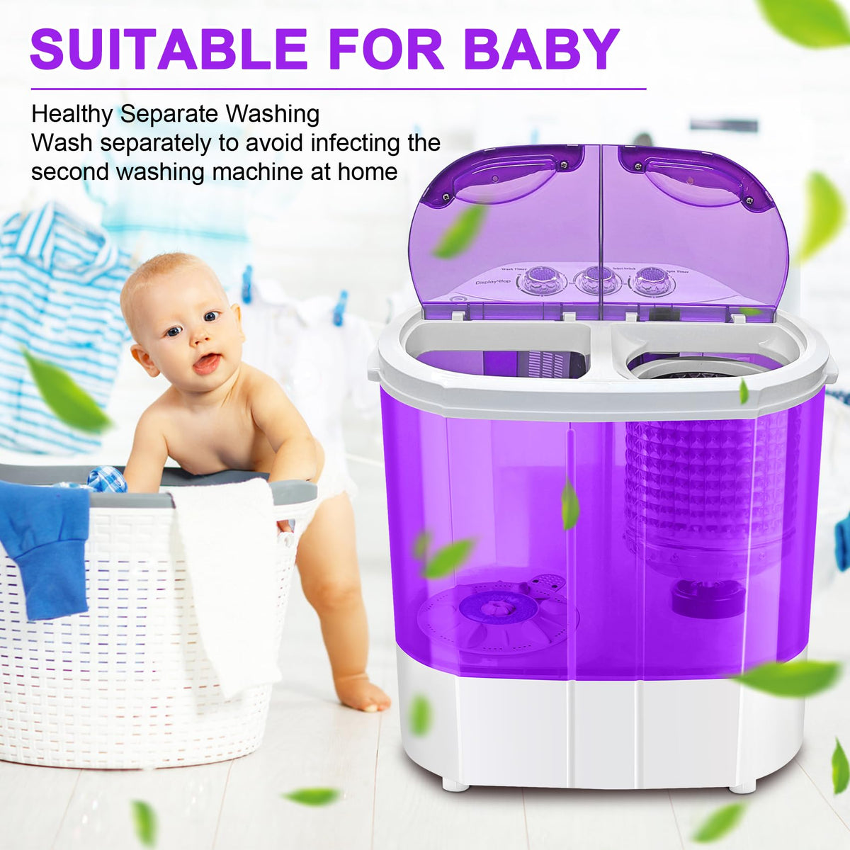 Display4top Electric Mini Portable Compact 3.6KG Capacity Washer Washing Machine Spin Dryer Laundry(Blue)