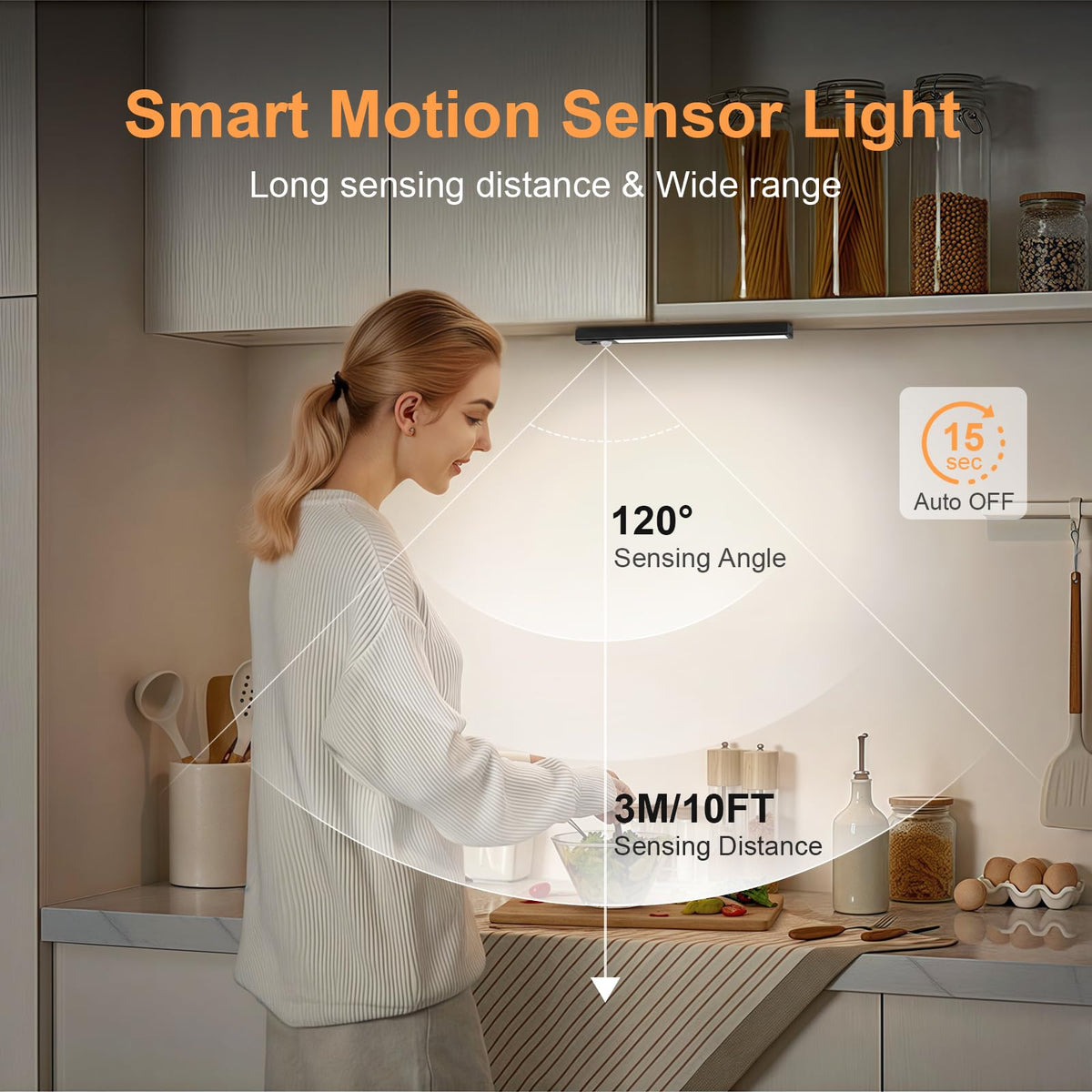 daphomeu 5 Pack Rechargeable Under Cupboard Kitchen Lights, 20CM Dimmable Warm Cabinet Light, LED Motion Sensor Lights Indoor, Magnetic Stick Light for Kitchen Shelf Stairs Wardrobe