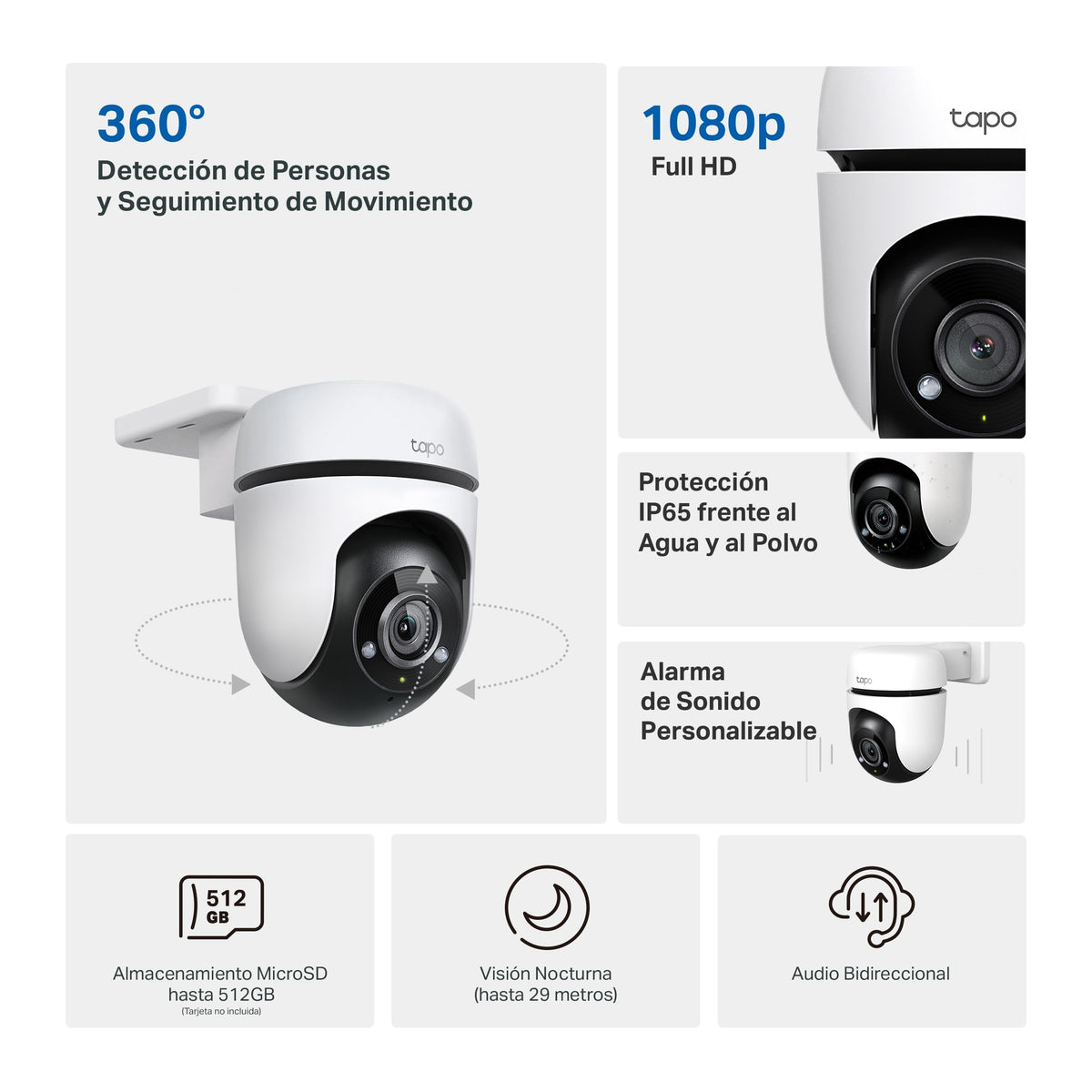 Tapo TC40 Pan/Tilt Smart Security Outdoor Camera, Full HD, 360° Person Detection Motion Tracking, Color Night Vision, WiFi Camera No Monthly Fee, Two-Way Talk, IP65, Works with Alexa and Google