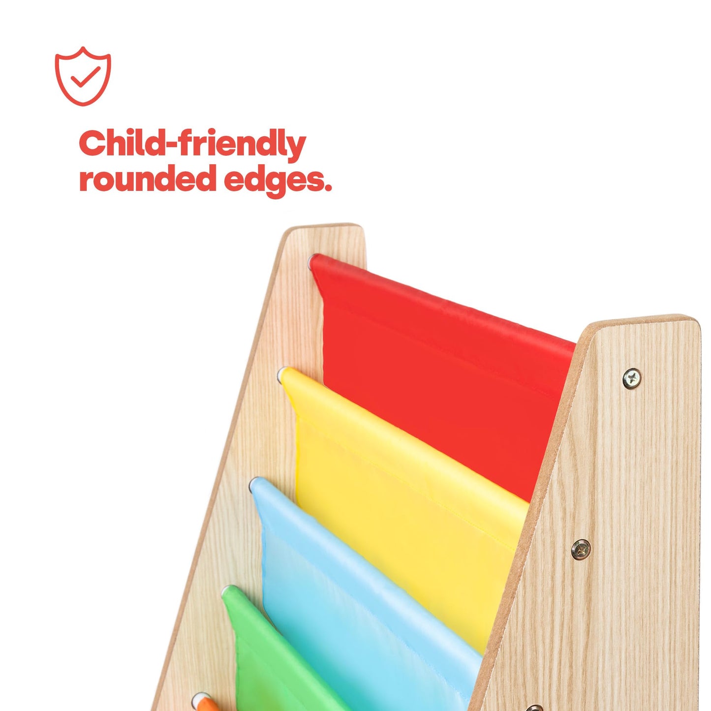 LIVIVO Colorful Kids Bookshelf - 4 Tier Children's Bookcase, Magazine and Book Storage Rack, Wooden Sling Book Organizer, Book Shelf for Kids Room, Bedroom, Nursery, Playroom (Natural)